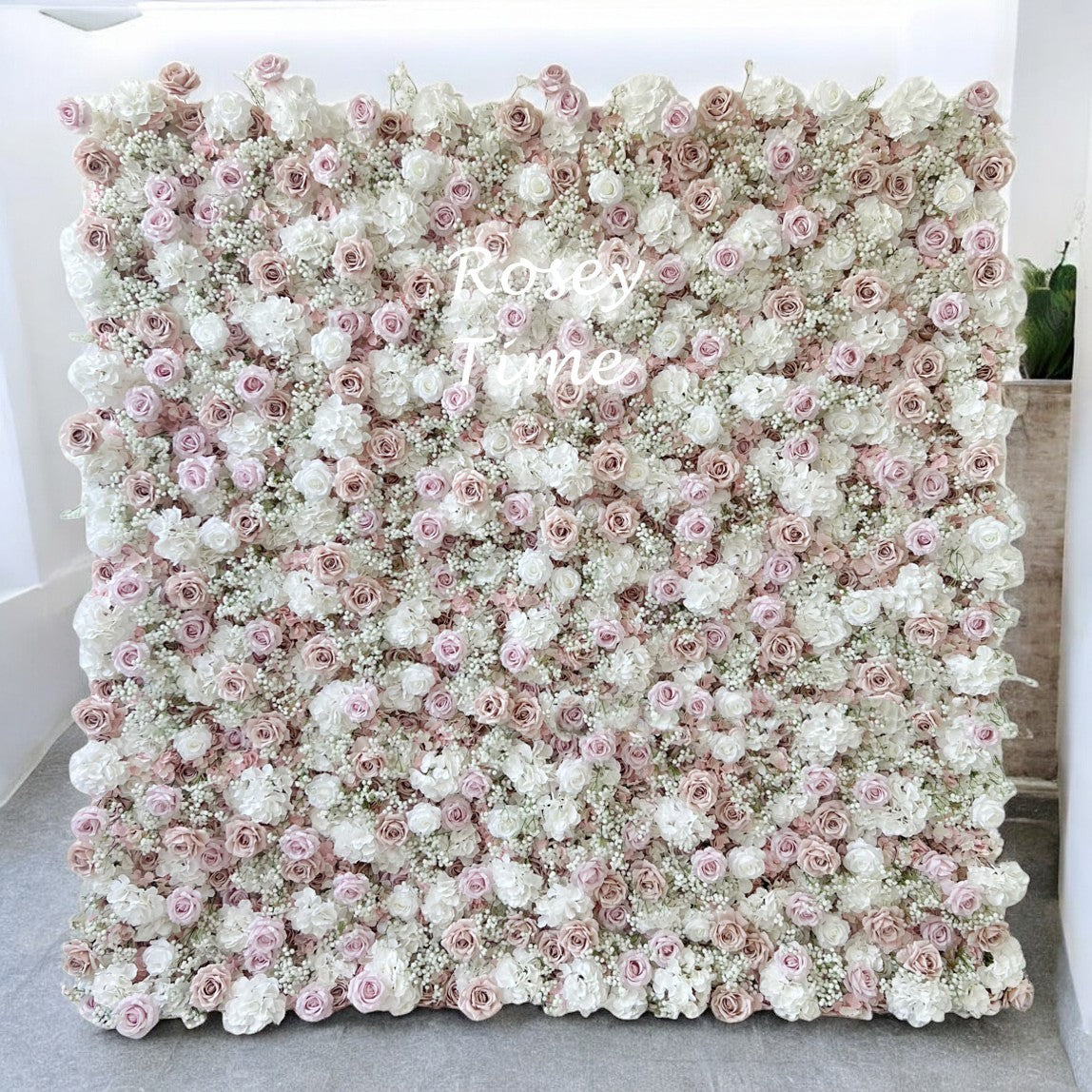 Roseytime 5D Pink Baby's Breath Flower Wall Roll Up Fabric Back #RTW091