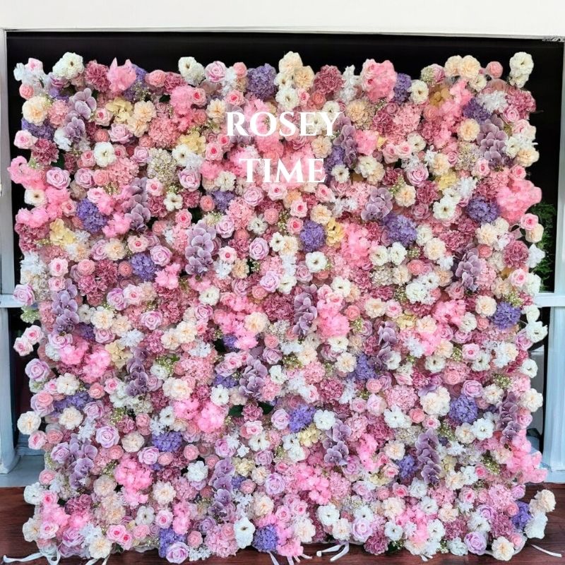 Roseytime 5D Pink&Purple Flower Wall Roll Up Fabric Back #RTW164