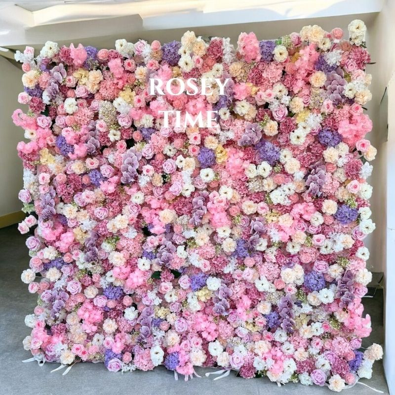 Roseytime 5D Pink&Purple Flower Wall Roll Up Fabric Back #RTW164