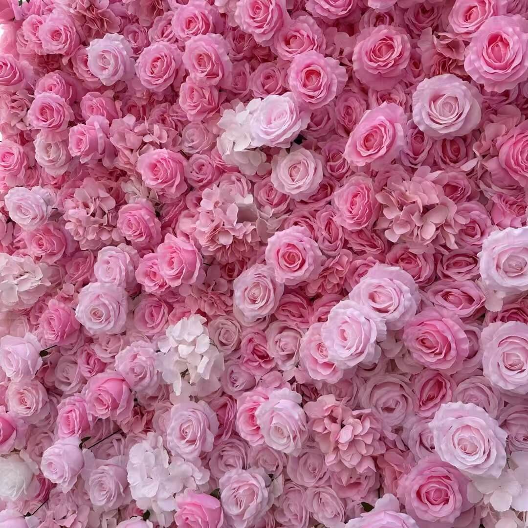 Roseytime 3D White and Pink Gradient Rose Flower Wall Fabric Back(Two ways to use) #RTW149