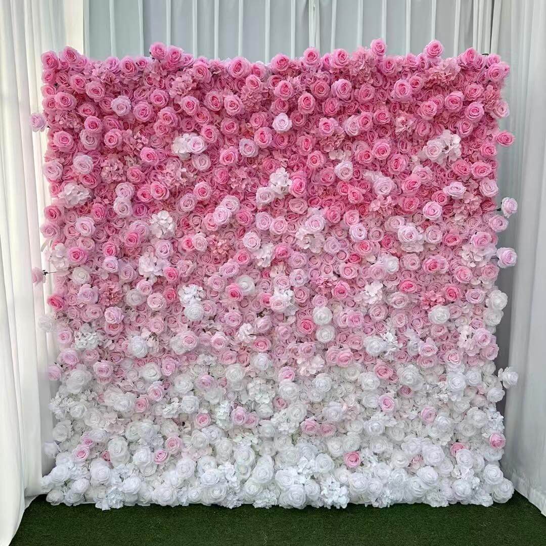Roseytime 3D White and Pink Gradient Rose Flower Wall Fabric Back(Two ways to use) #RTW149