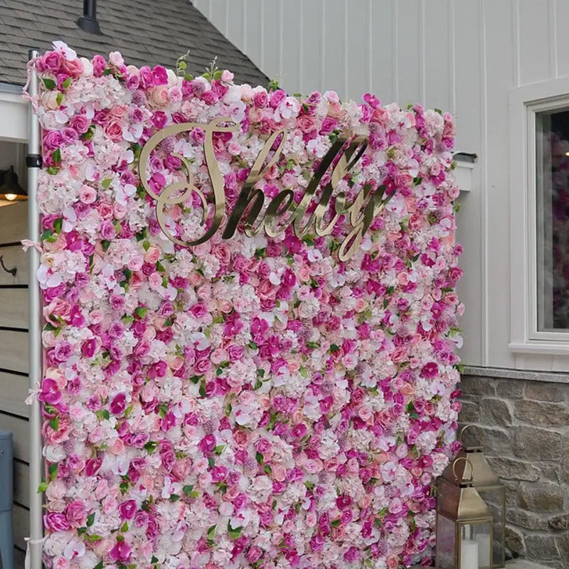 Roseytime 3D Pink Flower Wall Roll Up Fabric Back #RTW190