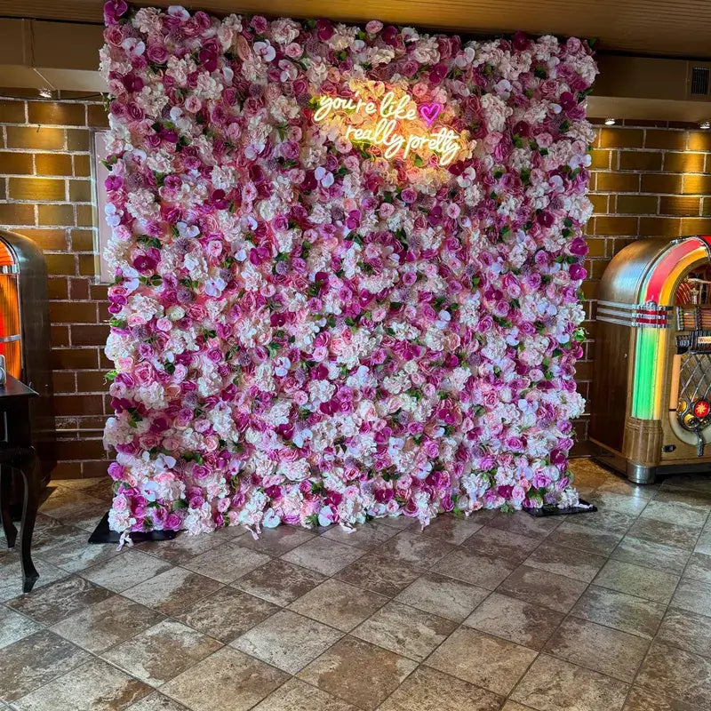 Roseytime 3D Pink Flower Wall Roll Up Fabric Back #RTW190