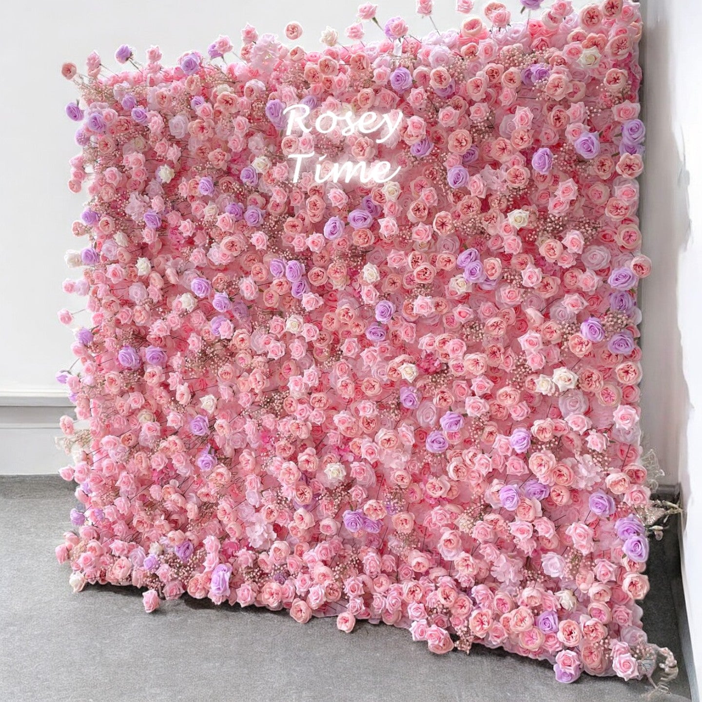 Roseytime 5D Pink Artificial Flower Wall Roll Up Fabric Back #RTW098