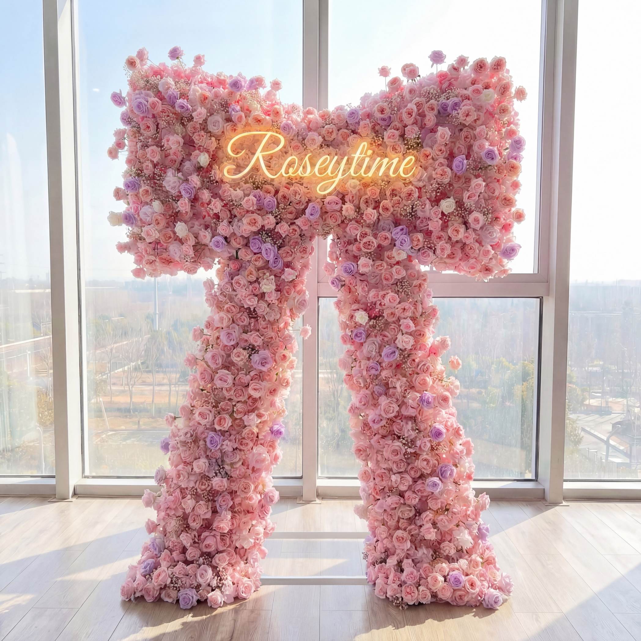 Roseytime Purple&Pink Bow Flower Wall Roll Up Fabric Back #RTW443