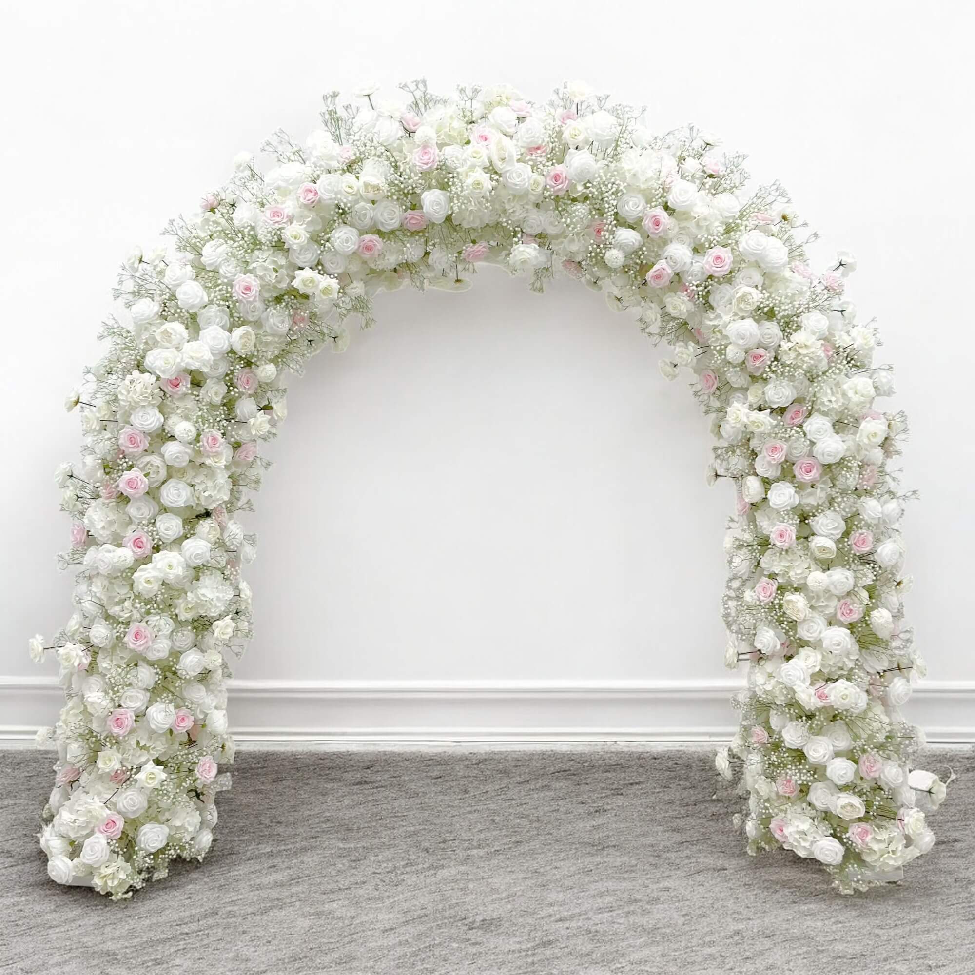 RoseyTime White&Pink Flower Arch With Baby's Breath n-shape Round Arch #RTA107