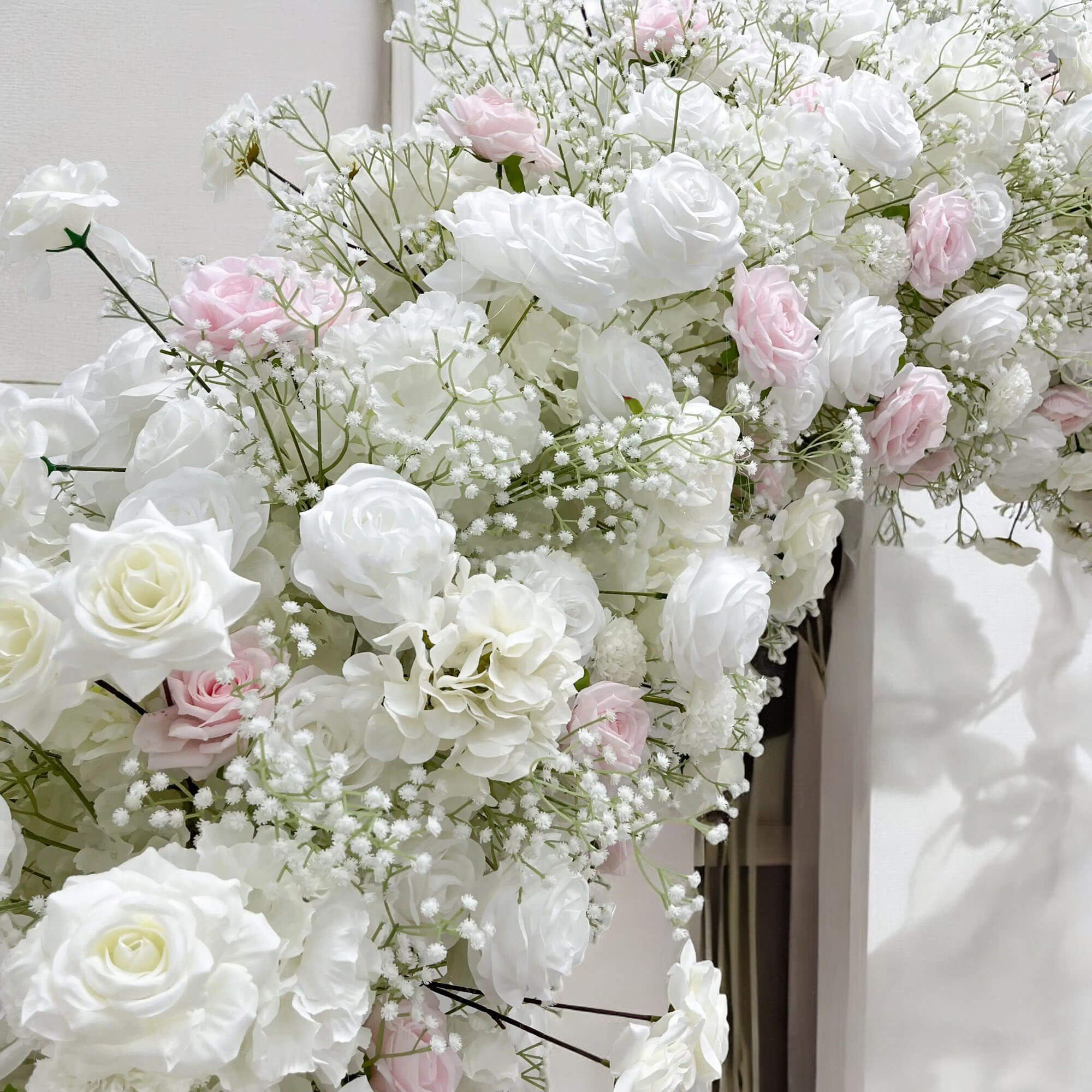 RoseyTime White&Pink Flower Arch With Baby's Breath n-shape Round Arch #RTA107