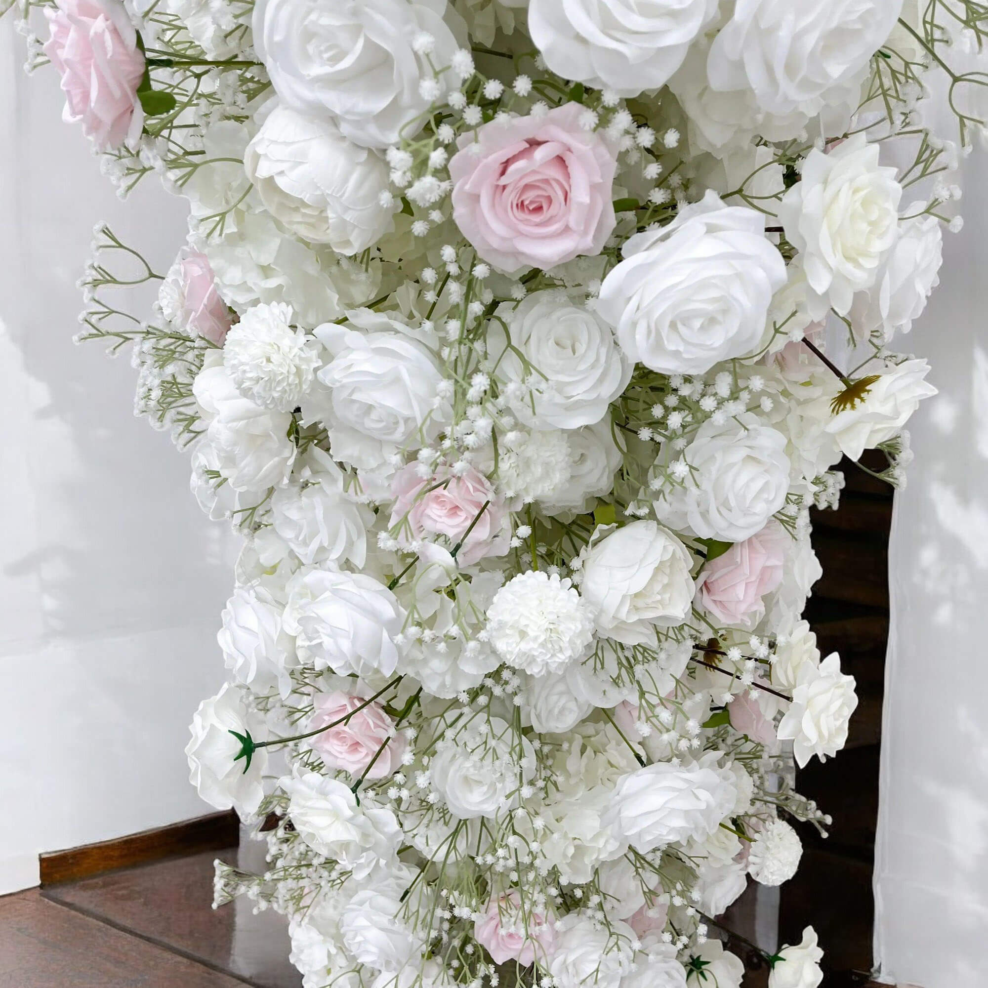 RoseyTime White&Pink Flower Arch With Baby's Breath n-shape Round Arch #RTA107