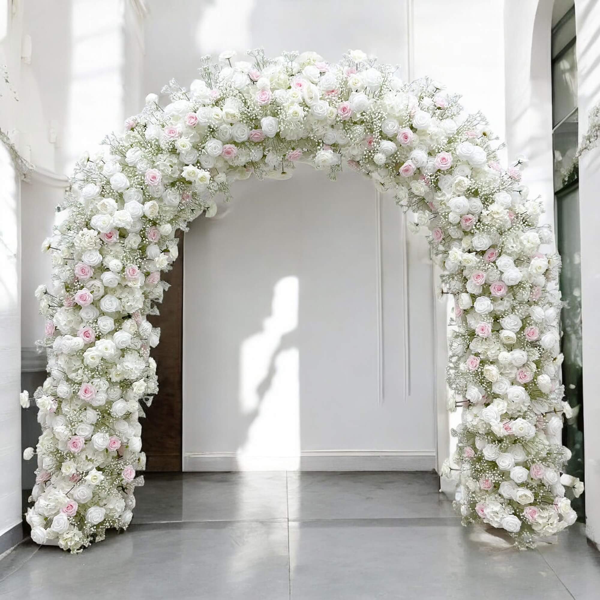 RoseyTime White&Pink Flower Arch With Baby's Breath n-shape Round Arch #RTA107