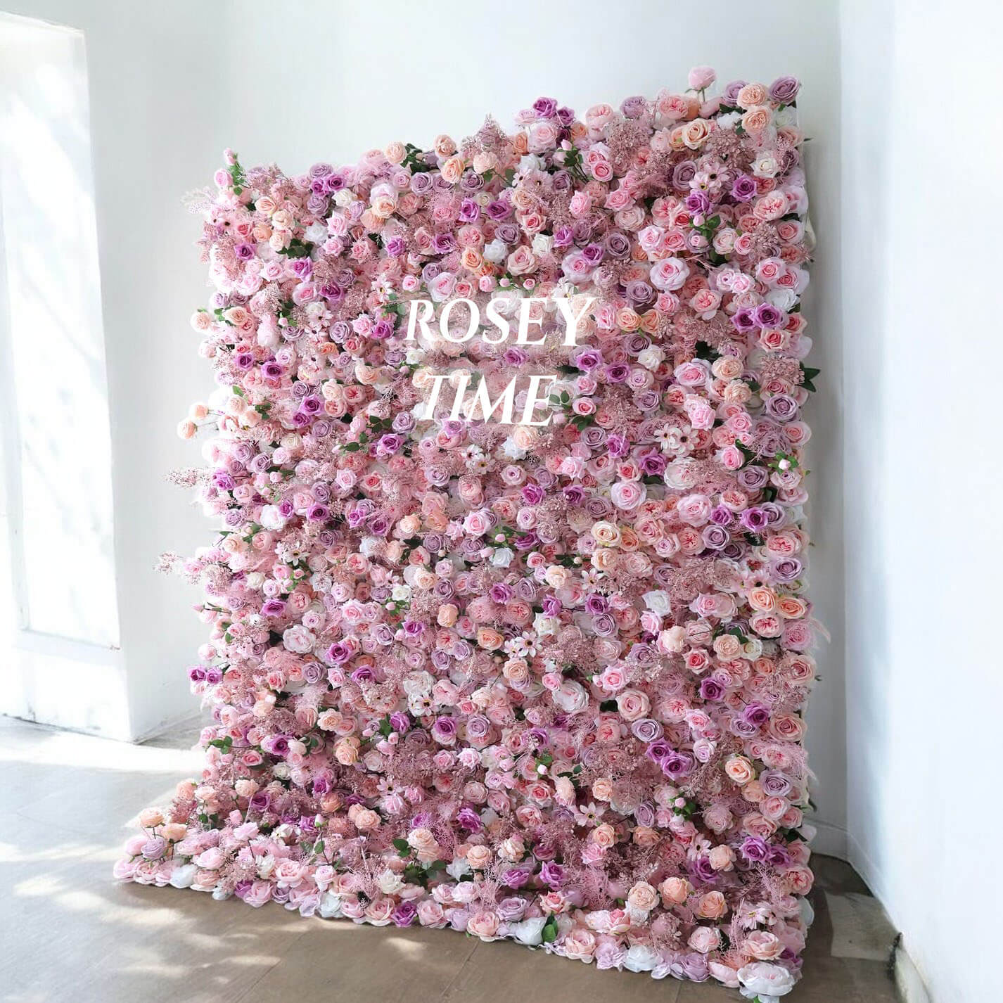 Roseytime 5D Pink&Purple Flower Wall Roll Up Fabric Back #RTW213