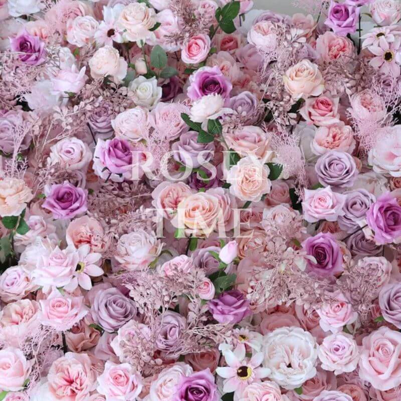 Roseytime 5D Pink&Purple Flower Wall Roll Up Fabric Back #RTW213