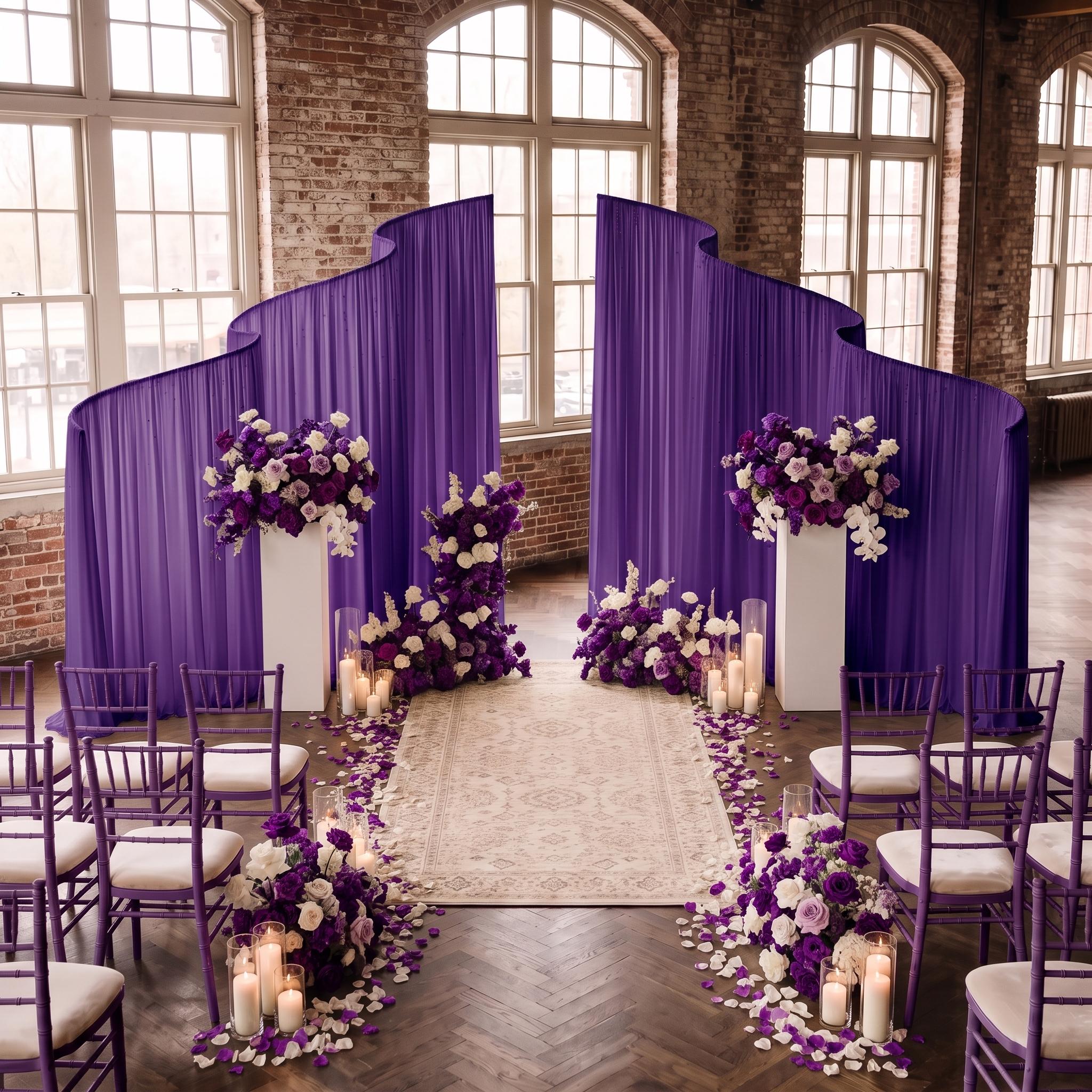 RoseyTime Purple Colors Wavy/Wave Wedding Backdrop Drapes Set 16pc