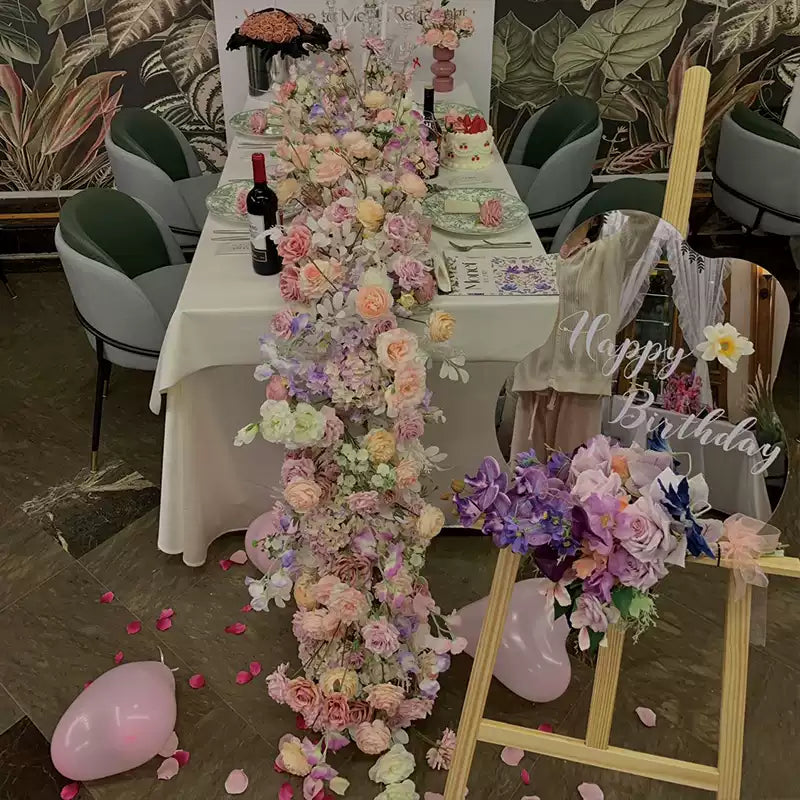 Roseytime Purple Flower Runner Table Flower Decor#RTR086