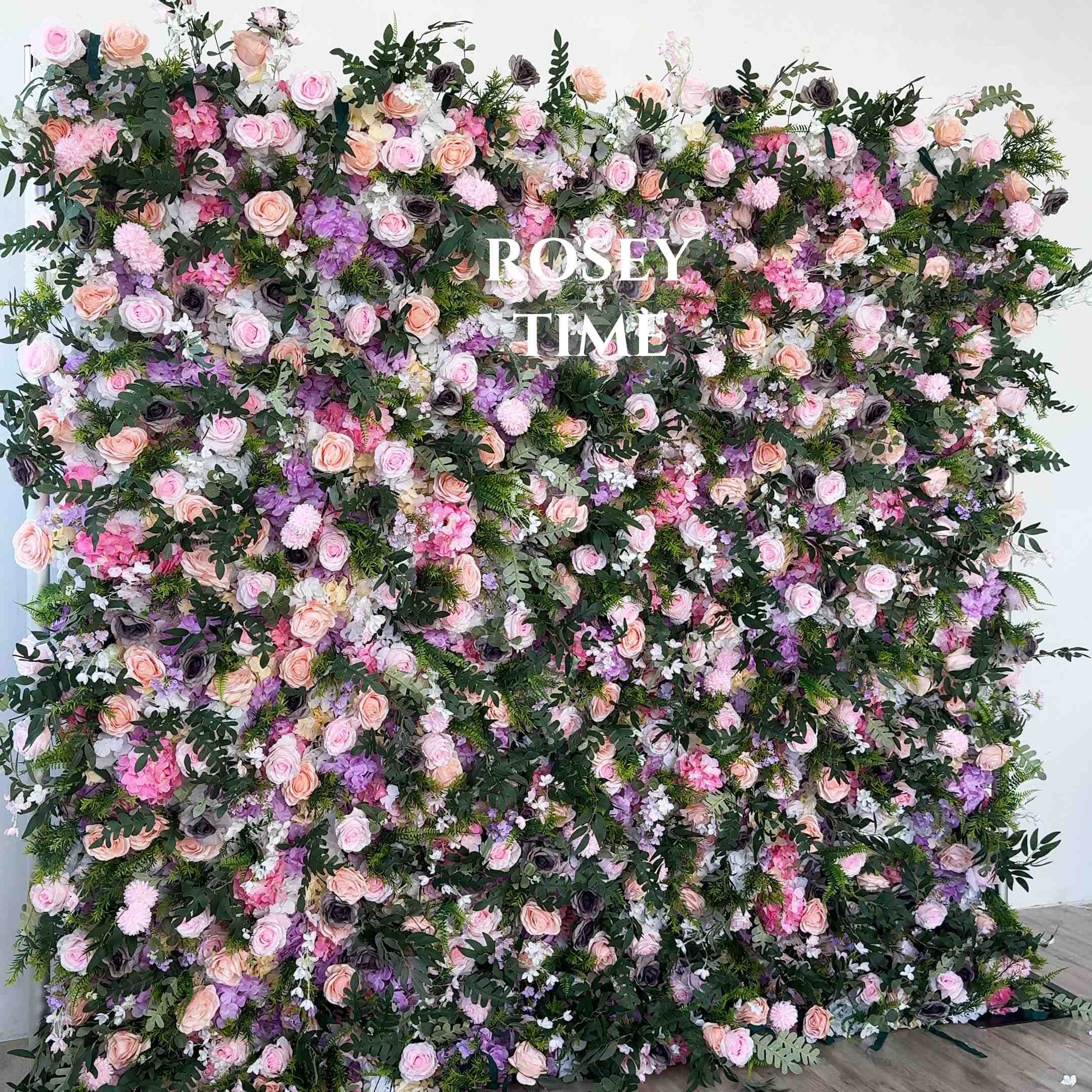 Roseytime 5D Pink&Purple Flower Wall Roll Up Fabric Back #RTW248