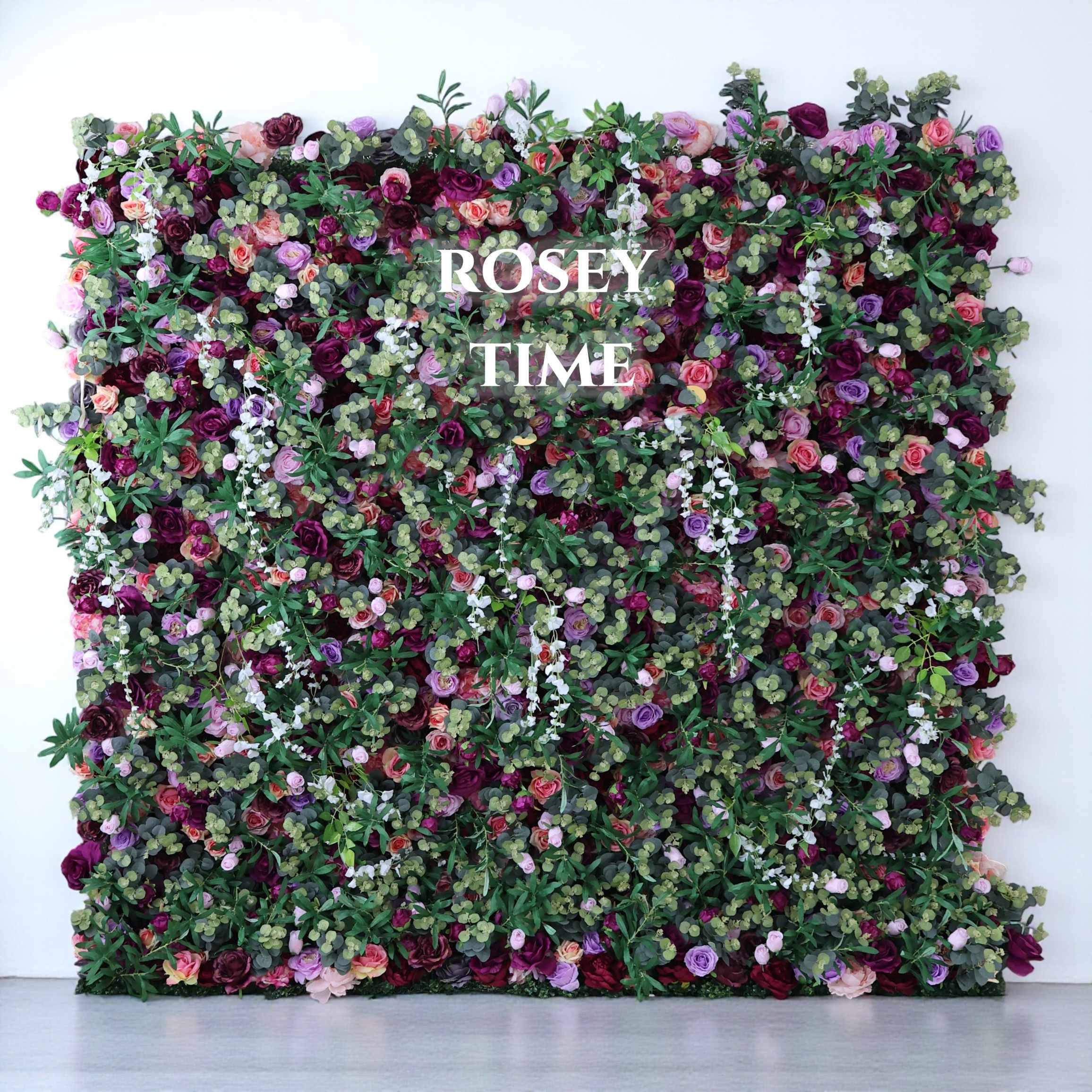 Roseytime 5D Purple Greenery Flower Wall Roll Up Fabric Back #RTW335