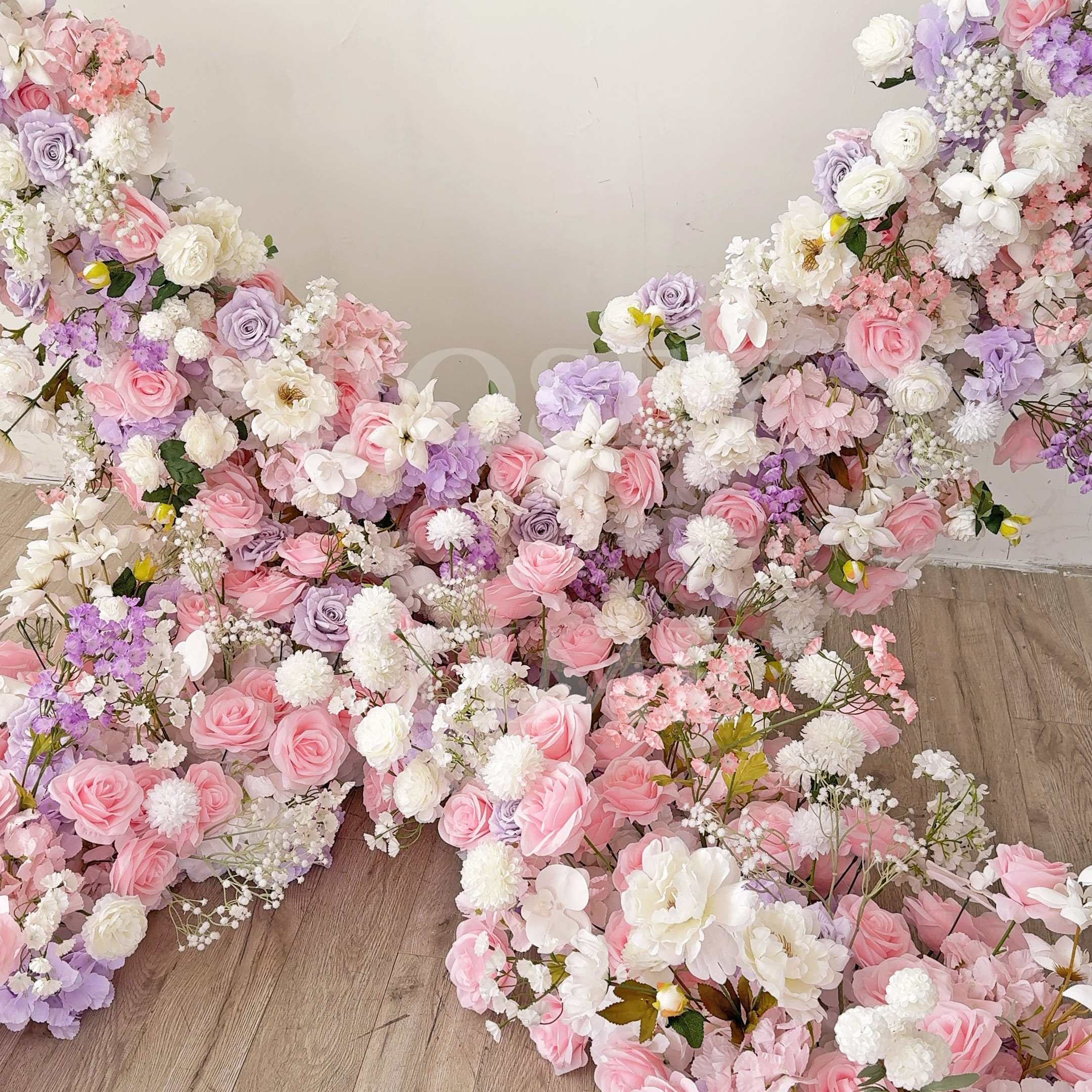 RoseyTime Purple&Pink Heart Flower Arches With Frame Fabric Back #RTA387