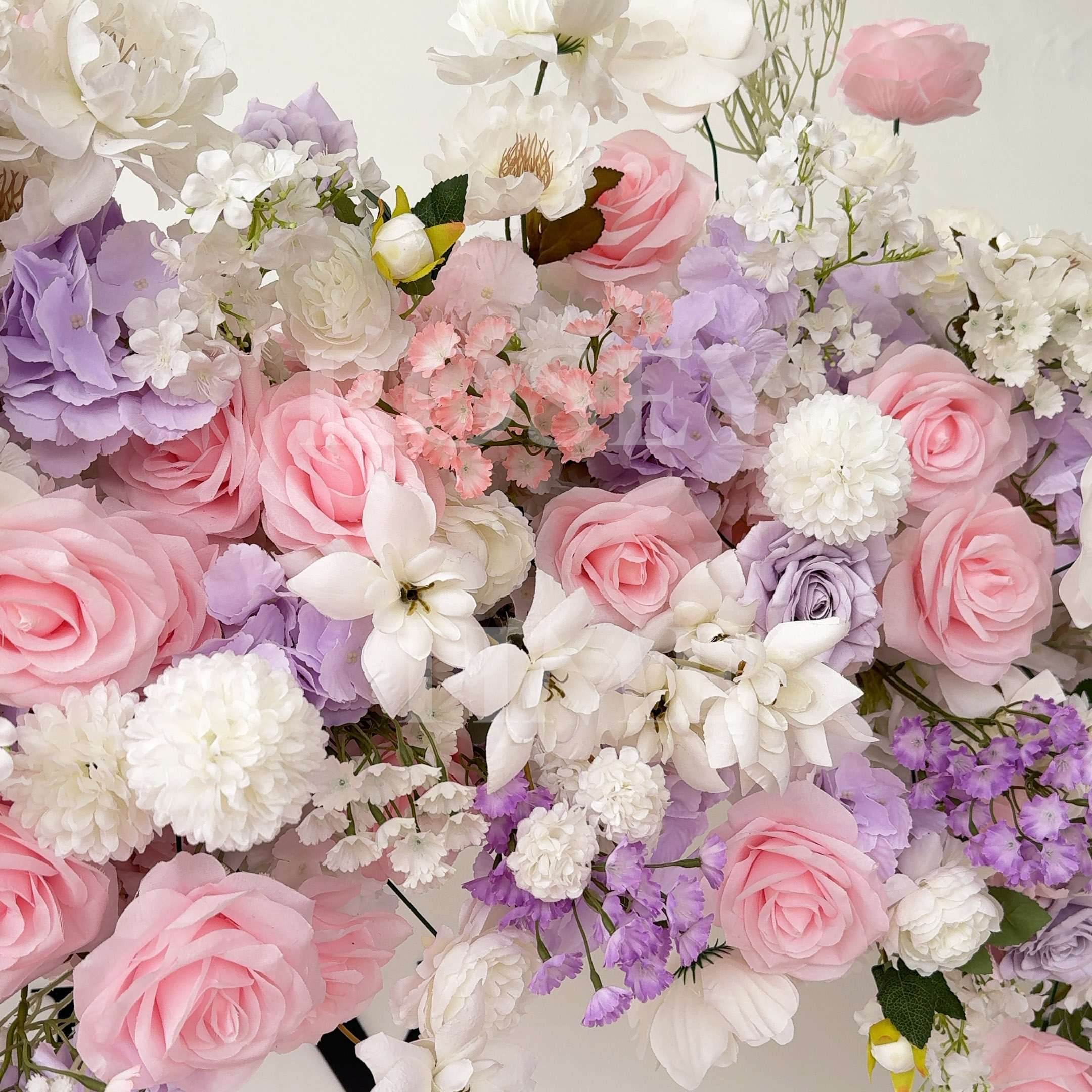 RoseyTime Purple&Pink Heart Flower Arches With Frame Fabric Back #RTA387