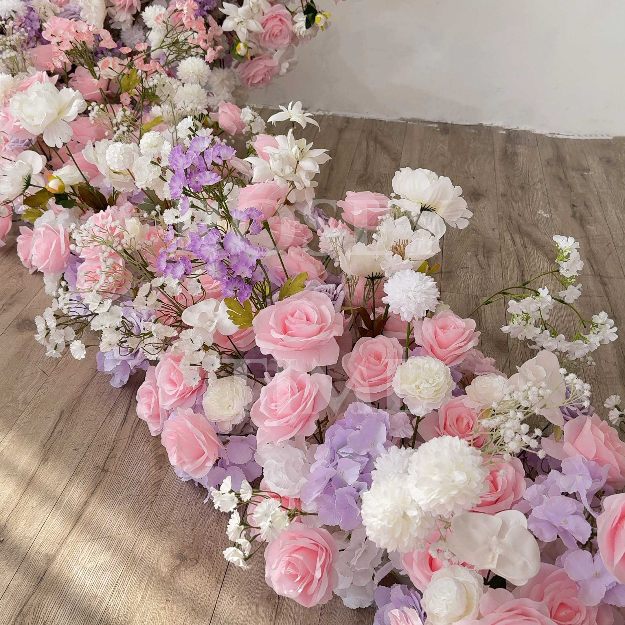 RoseyTime Purple&Pink Heart Flower Arches With Frame Fabric Back #RTA387