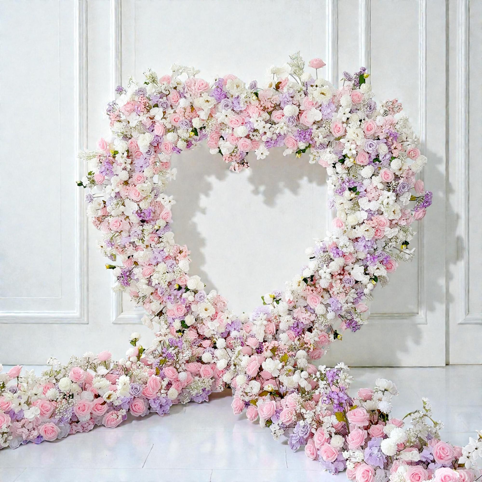 RoseyTime Purple&Pink Heart Flower Arches With Frame Fabric Back #RTA387