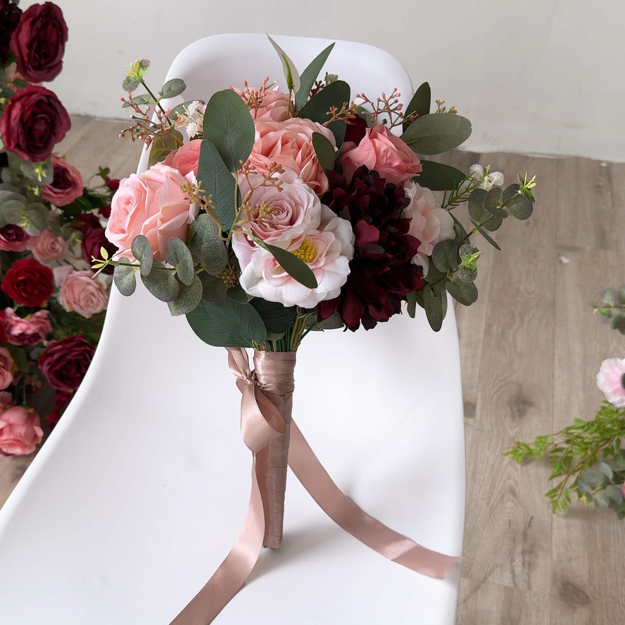 Roseytime Bride/Bridesmaid Bouquet in Dark Red Artificial Flowers #RTBQ029