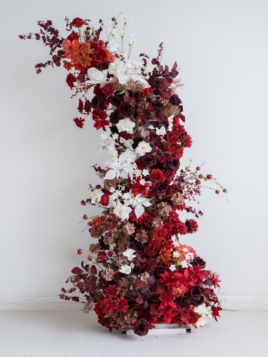 Roseytime Dark Red Flower Pillars Arch with Frame #RTP050