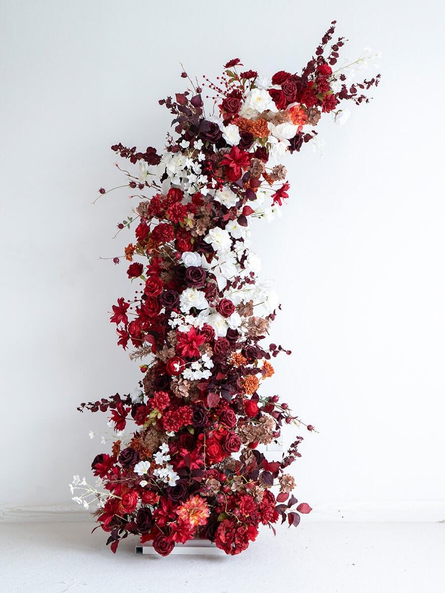 Roseytime Dark Red Flower Pillars Arch with Frame #RTP050
