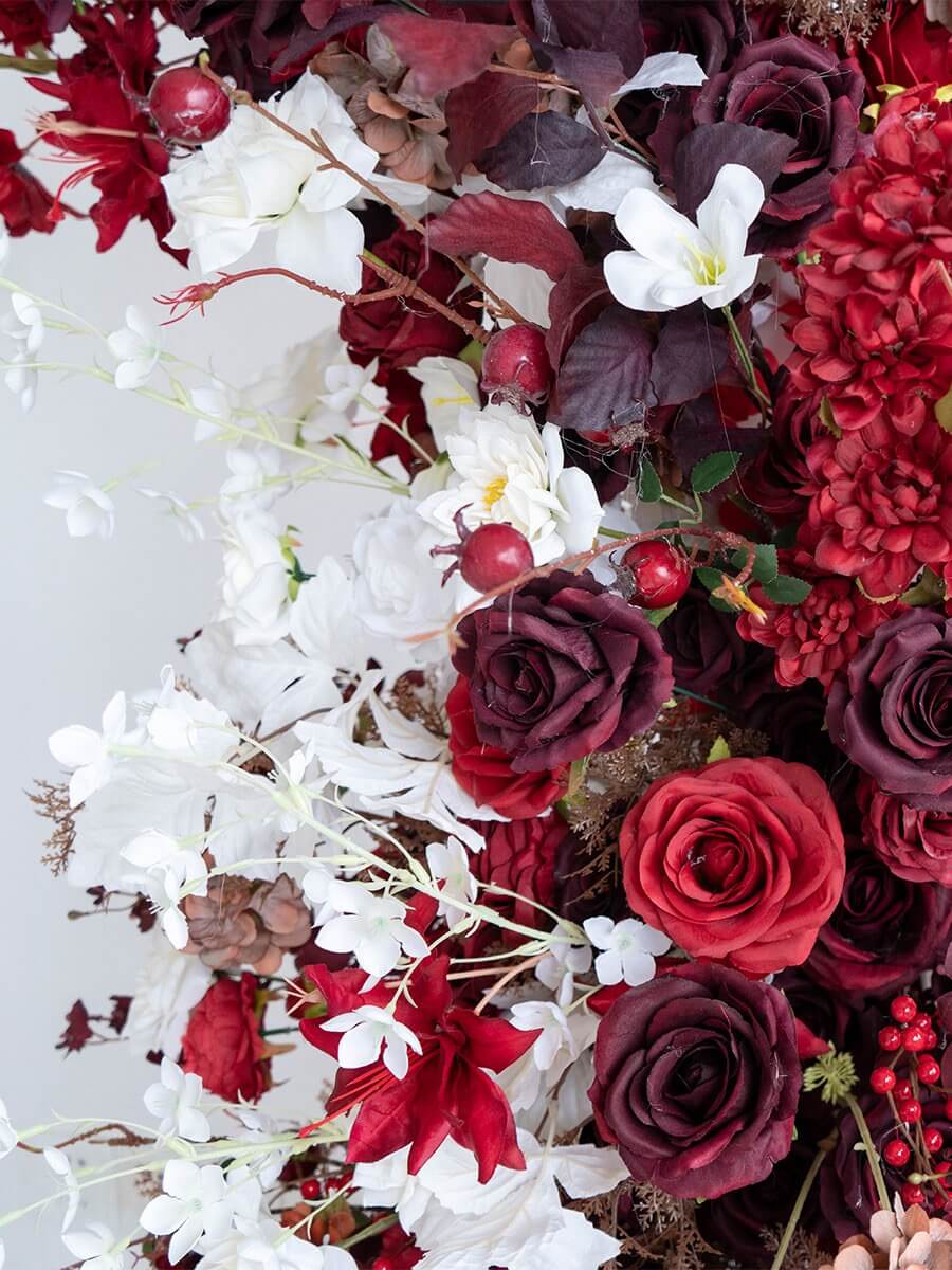 Roseytime Dark Red Flower Pillars Arch with Frame #RTP050