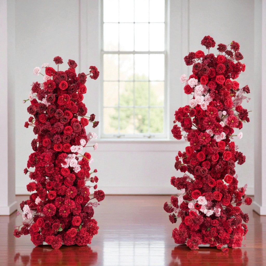 Roseytime Red Flower Pillars Arch with Frame #RTP116