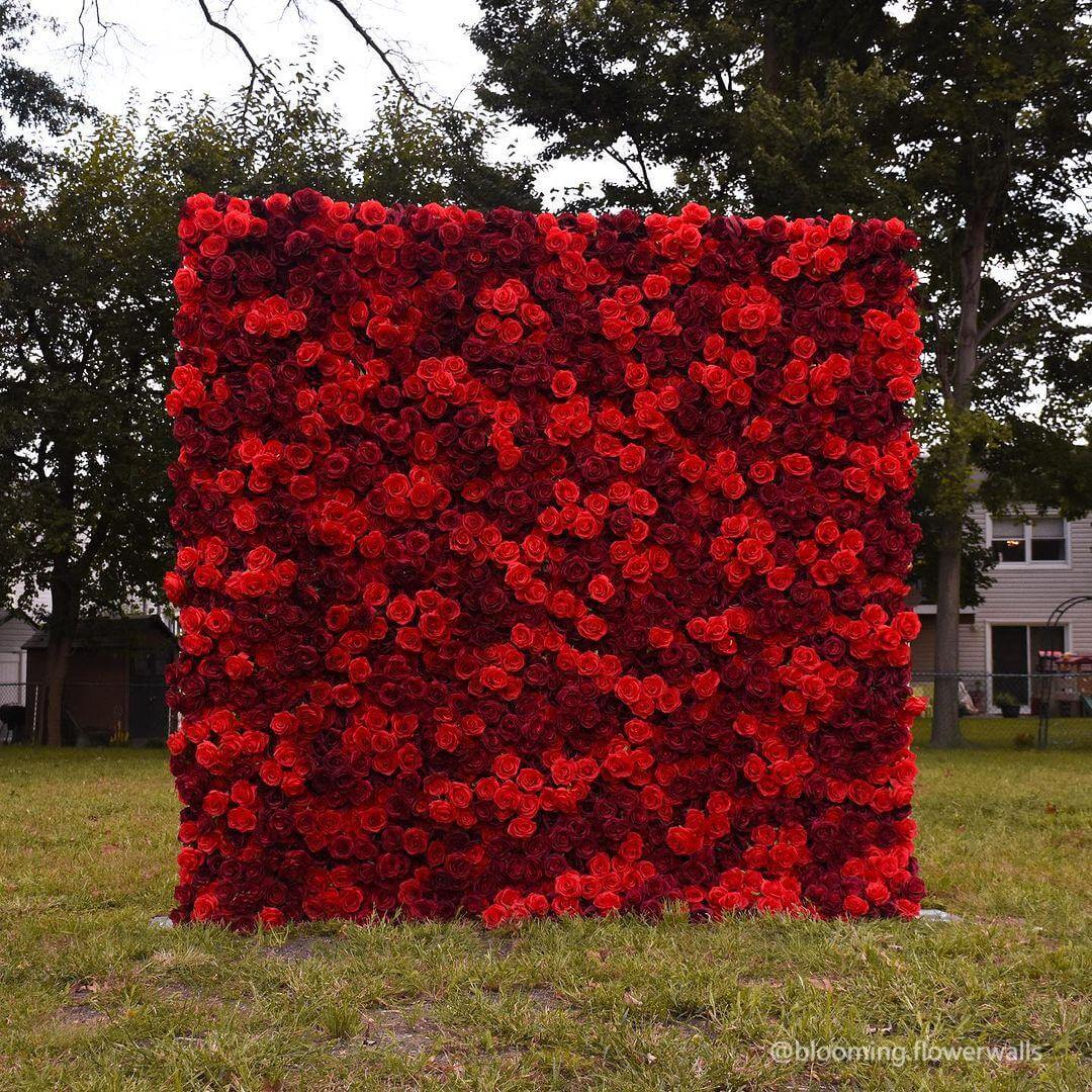 Roseytime 5D Red Rose Flower Wall Roll Up Fabric Back #RTW142