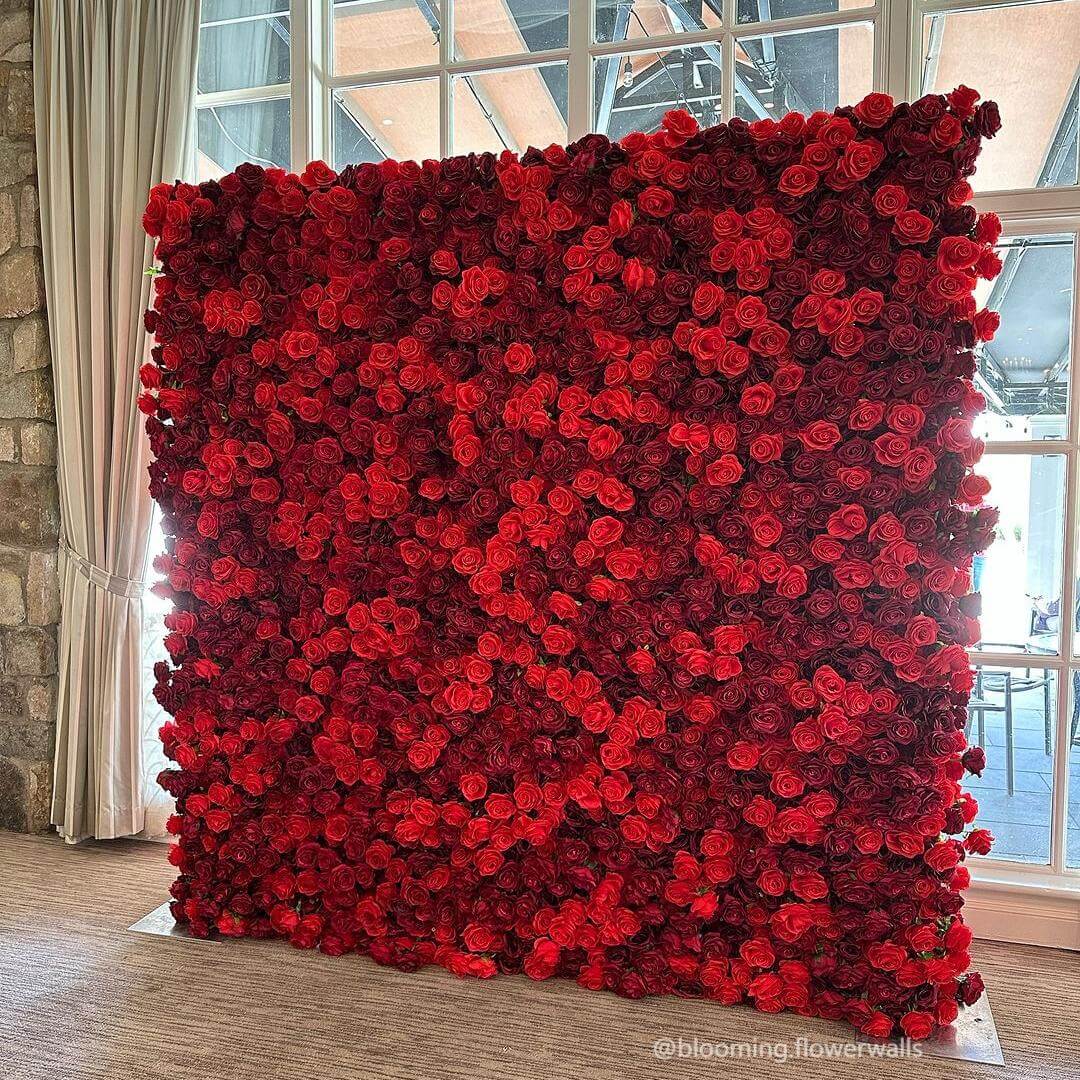 Roseytime 5D Red Rose Flower Wall Roll Up Fabric Back #RTW142