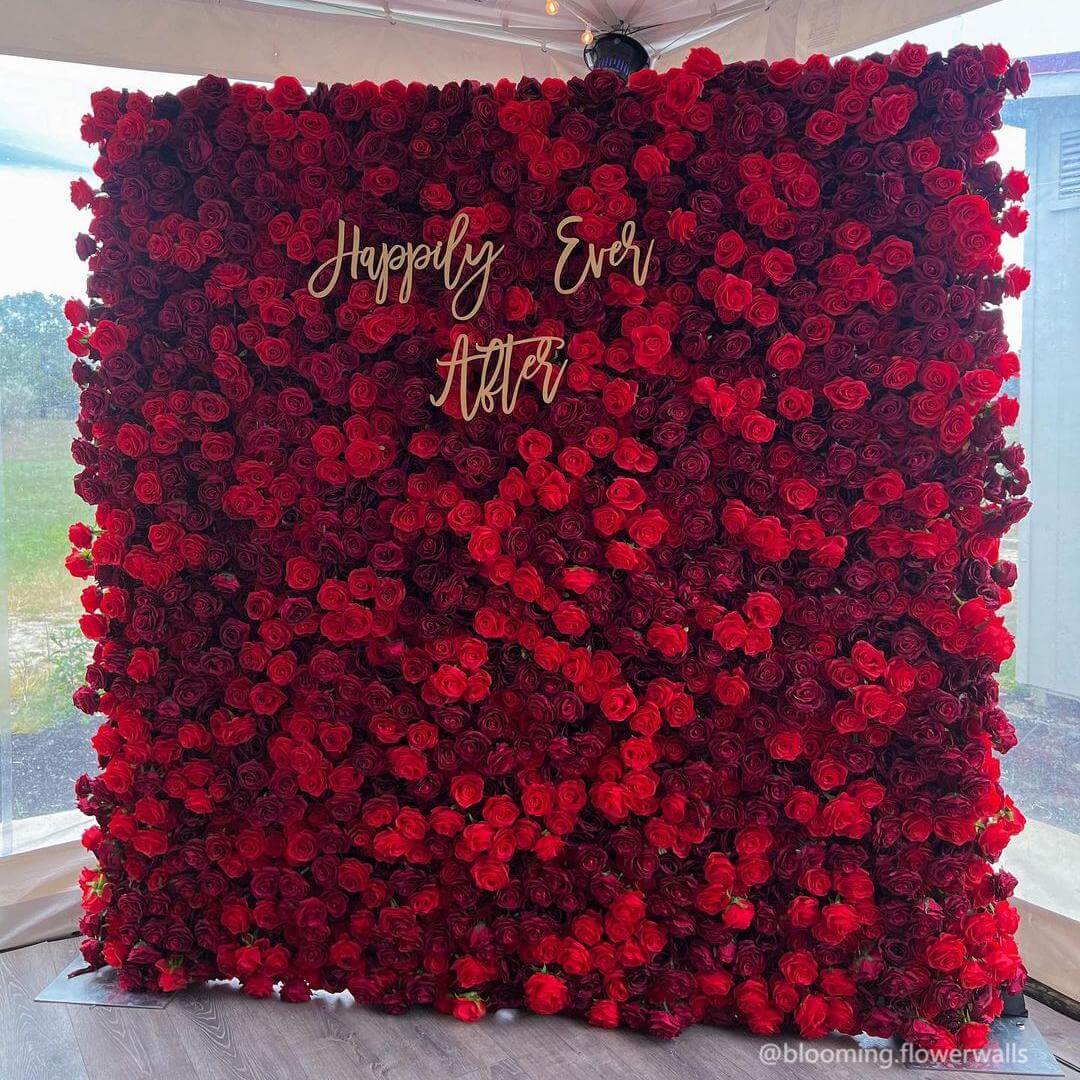 Roseytime 5D Red Rose Flower Wall Roll Up Fabric Back #RTW142