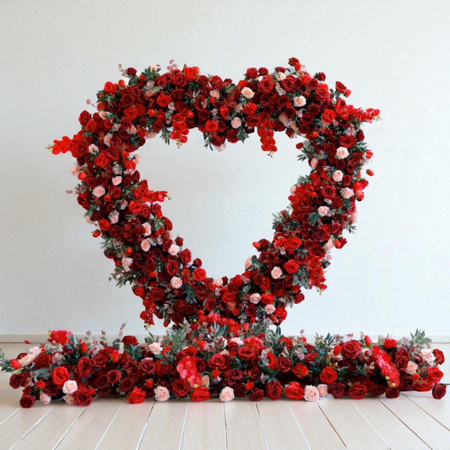 RoseyTime Red&Green Heart Flower Arches With Frame Fabric Back