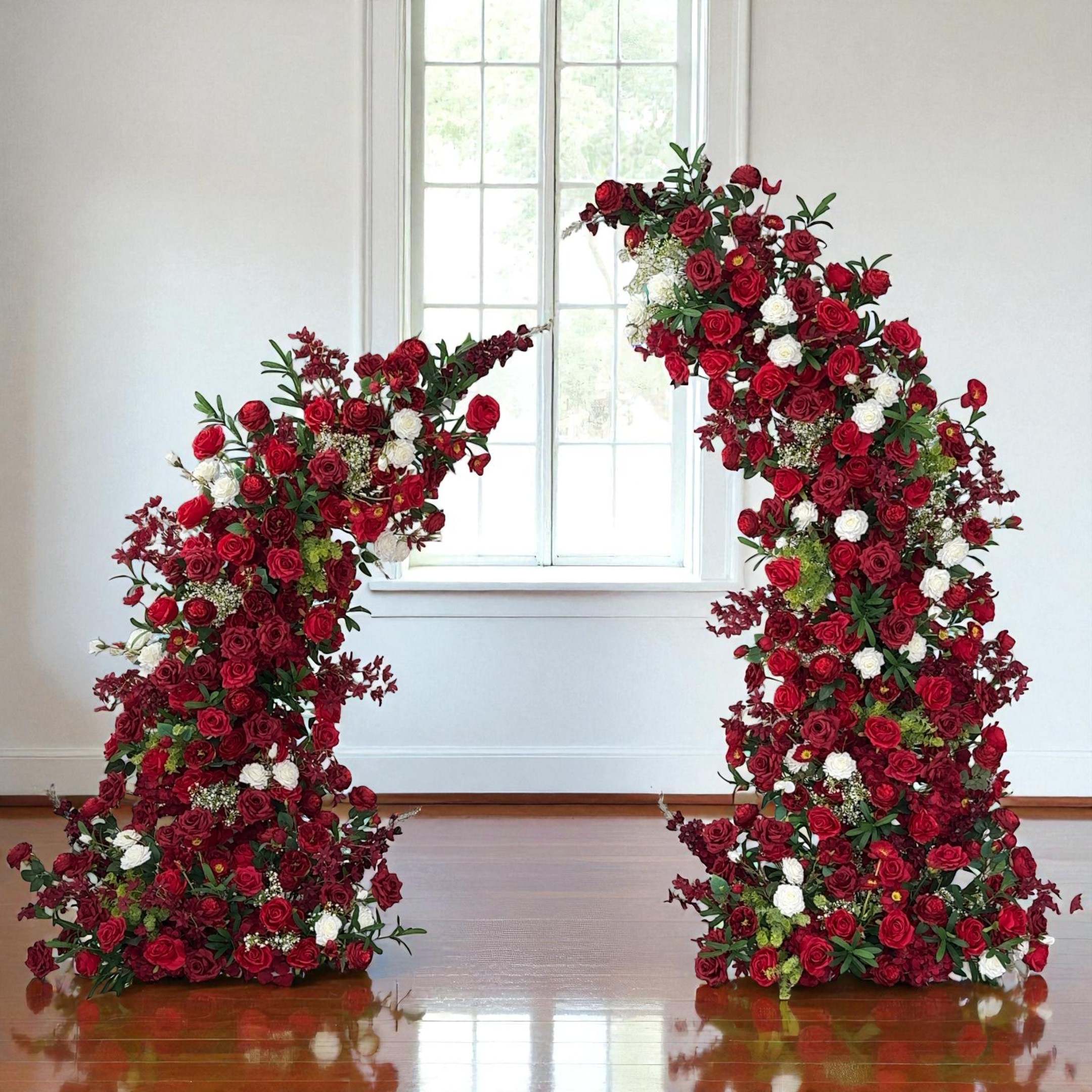 Roseytime Red&White Flower Pillars Arch with Frame #RTP114