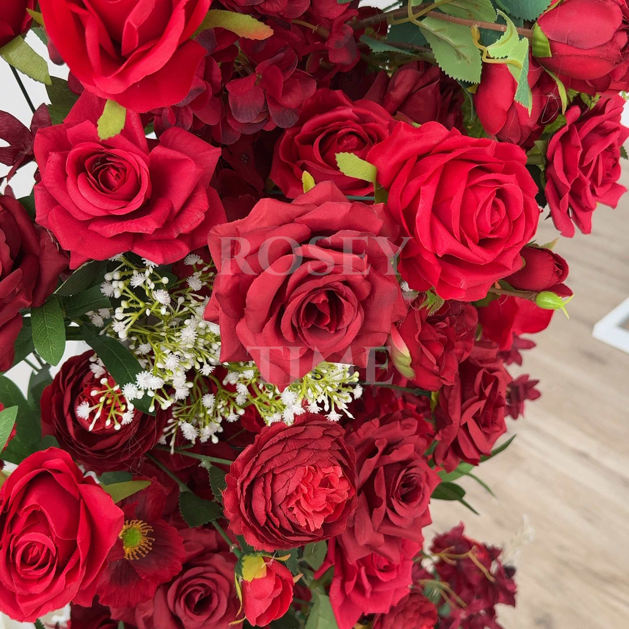 Roseytime Red&White Flower Pillars Arch with Frame #RTP114