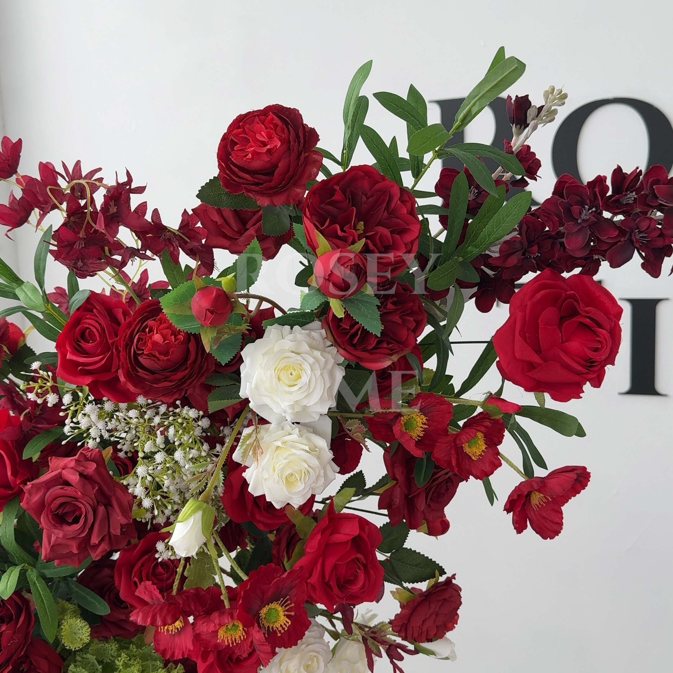 Roseytime Red&White Flower Pillars Arch with Frame #RTP114