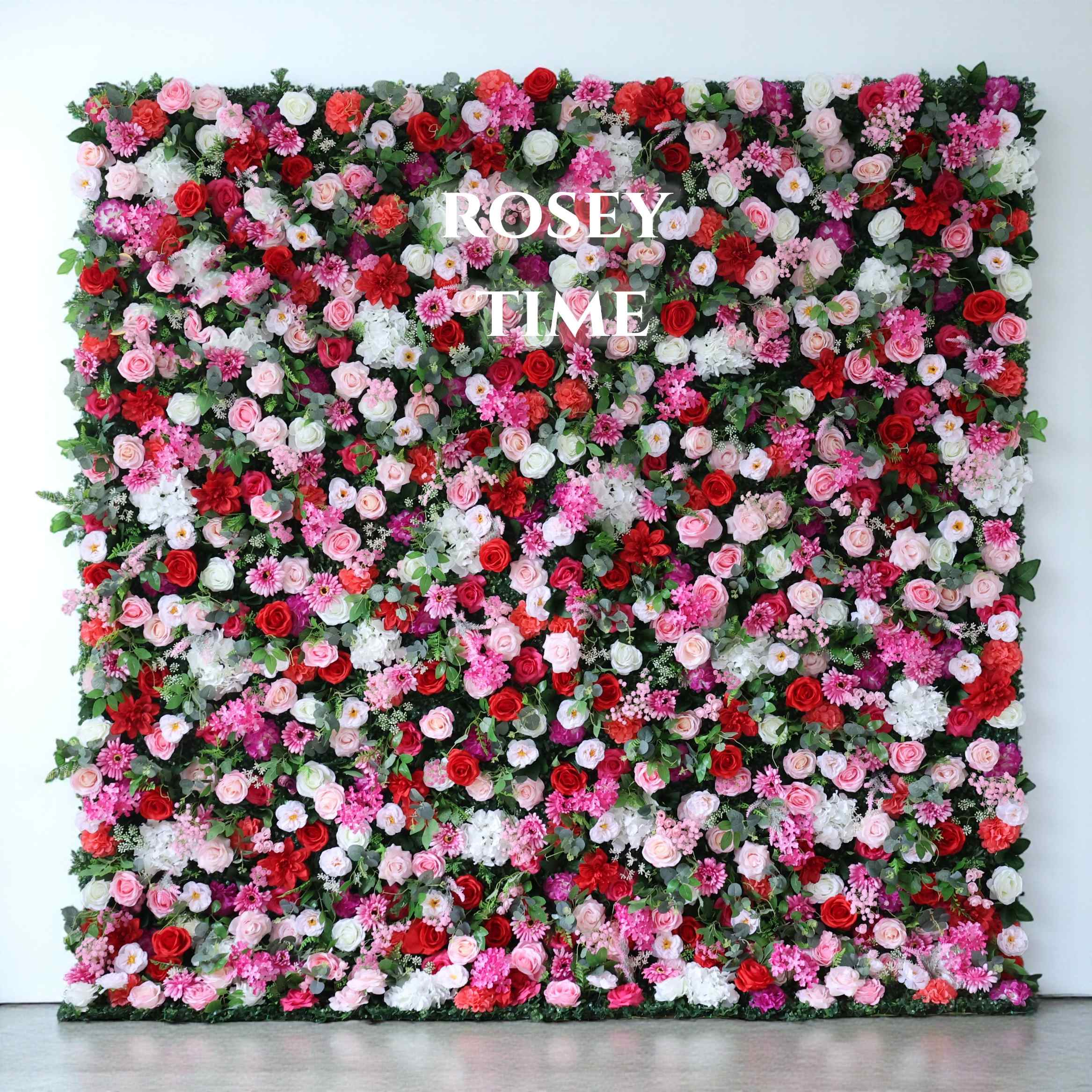 Roseytime 3D Red&Pink Flower Wall Roll Up Fabric Back #RTW333