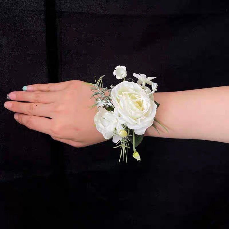 Roseytime White Rose Wrist Corsage for Wedding RTWC005