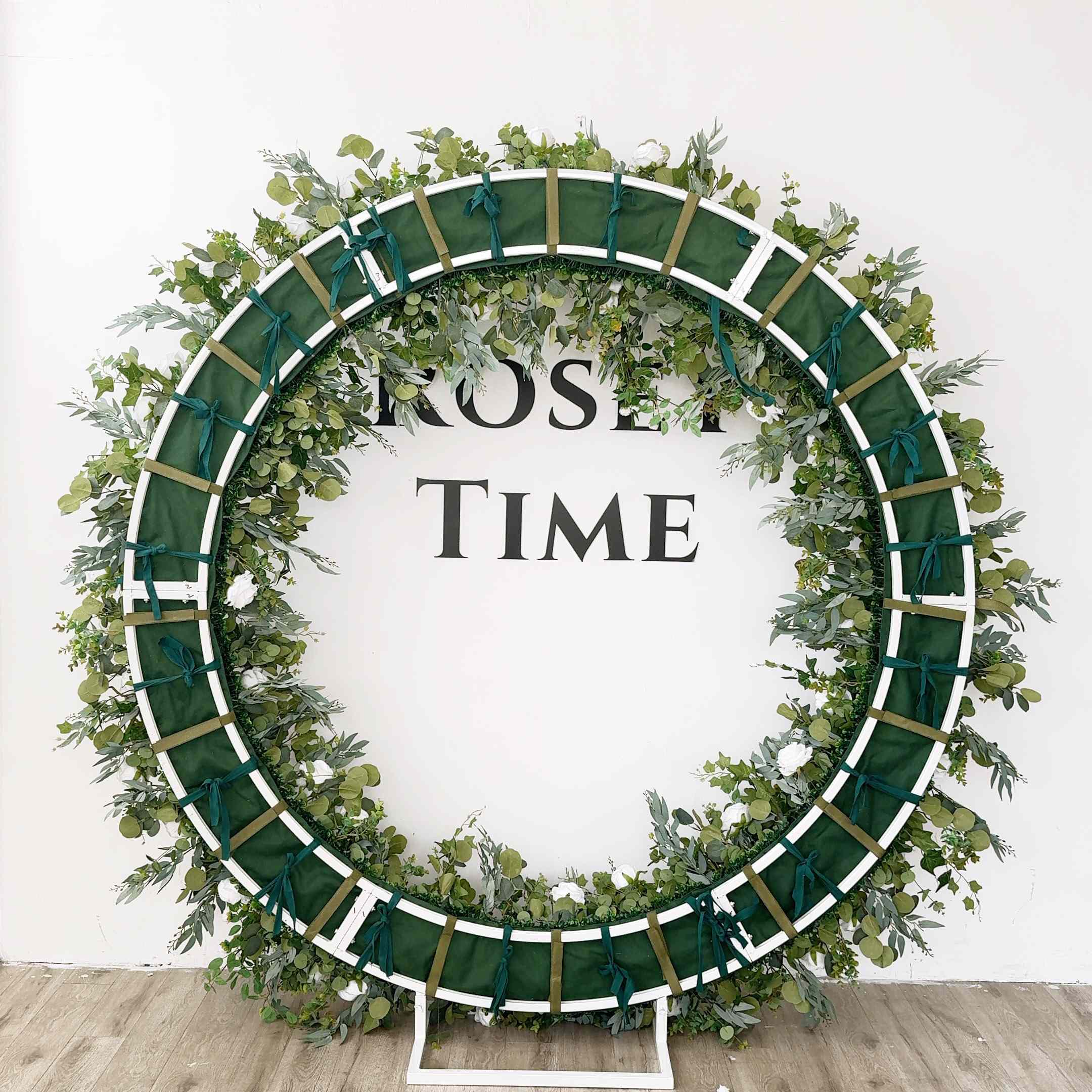 RoseyTime White&Green Flower Circle Arch Fabric Back #RTA384