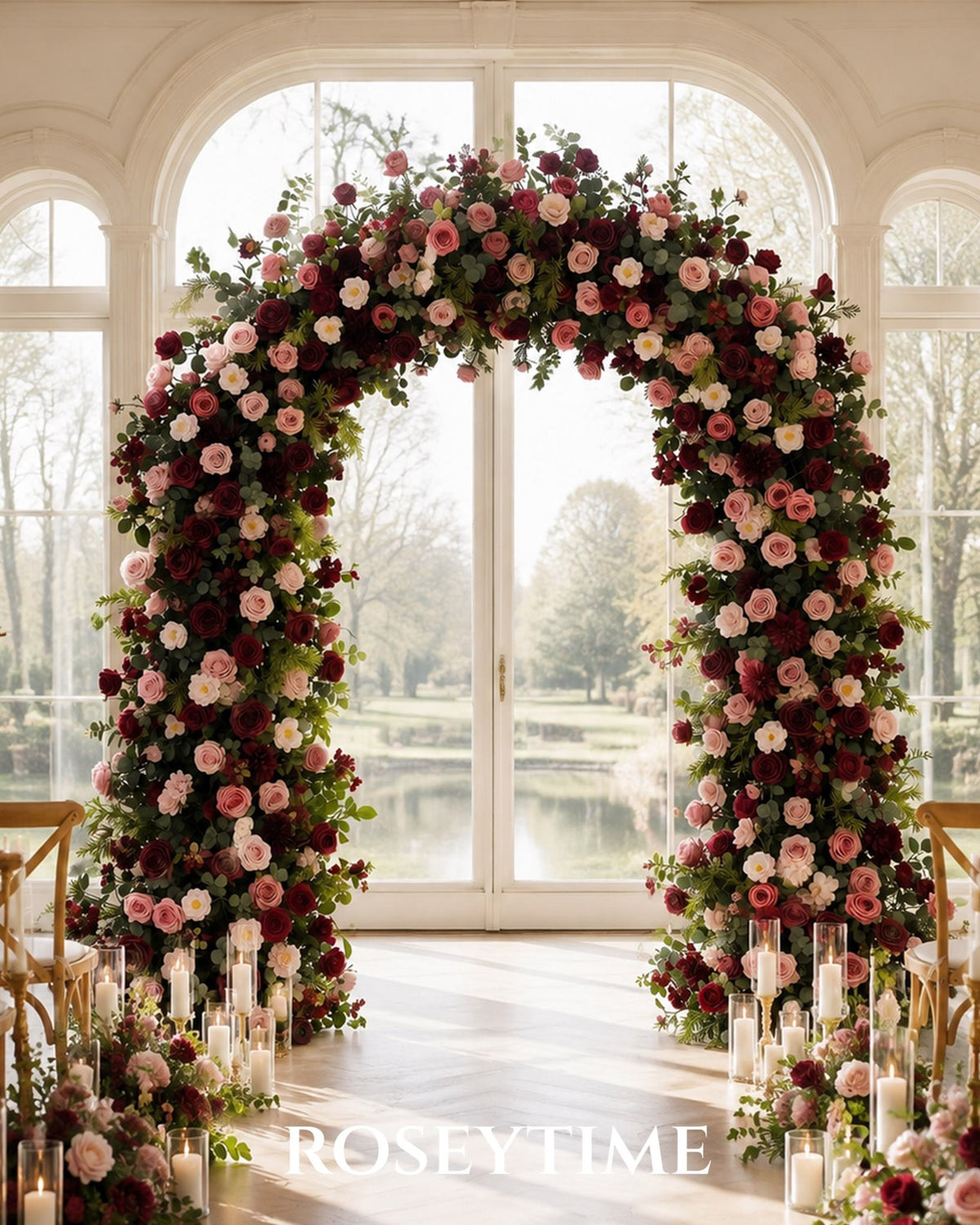 RoseyTime Wine&Blush Flower Arch n-shape Round Arch #RTA491