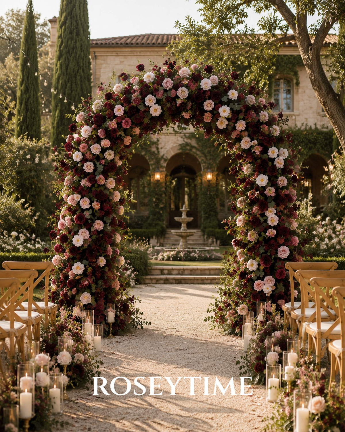 RoseyTime Wine&Blush Flower Arch n-shape Round Arch #RTA491