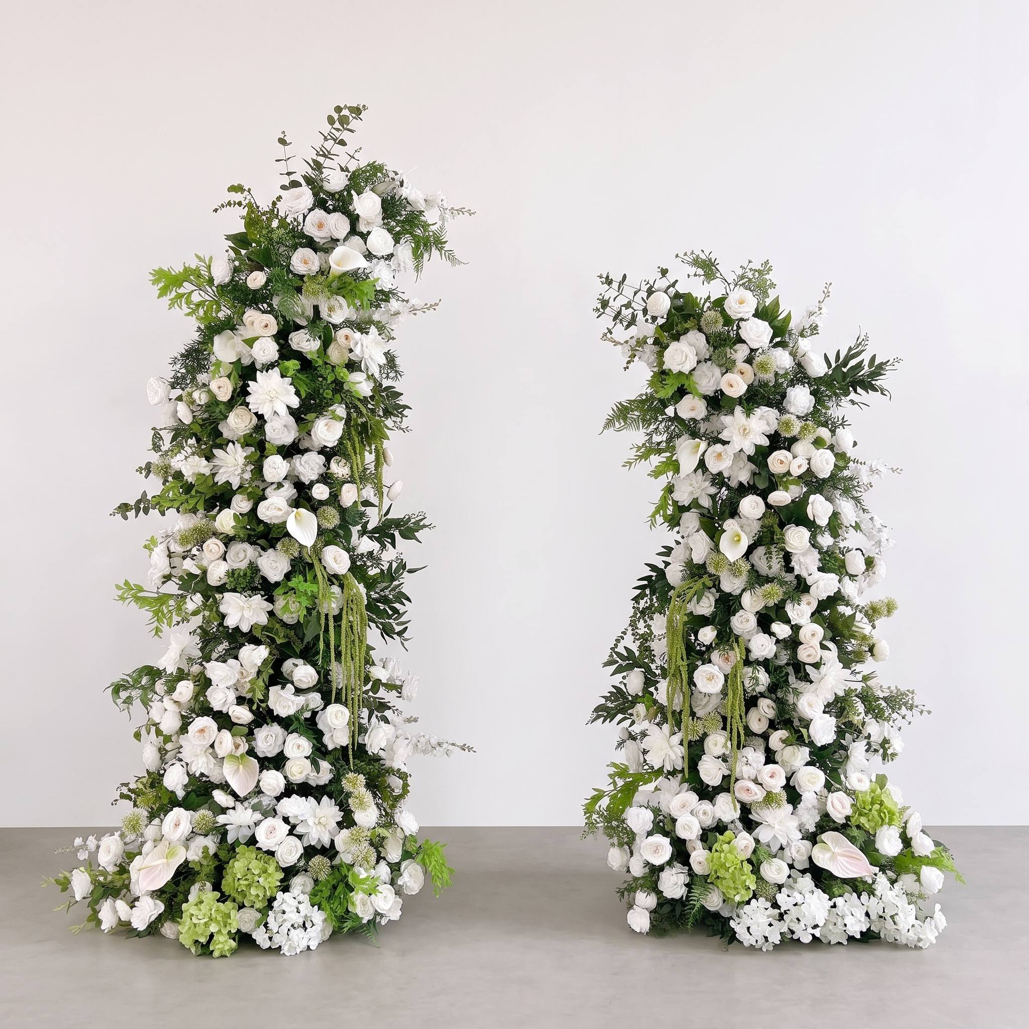 Roseytime Floral Pillars Arch Green White Flowers with Frame #RTP019