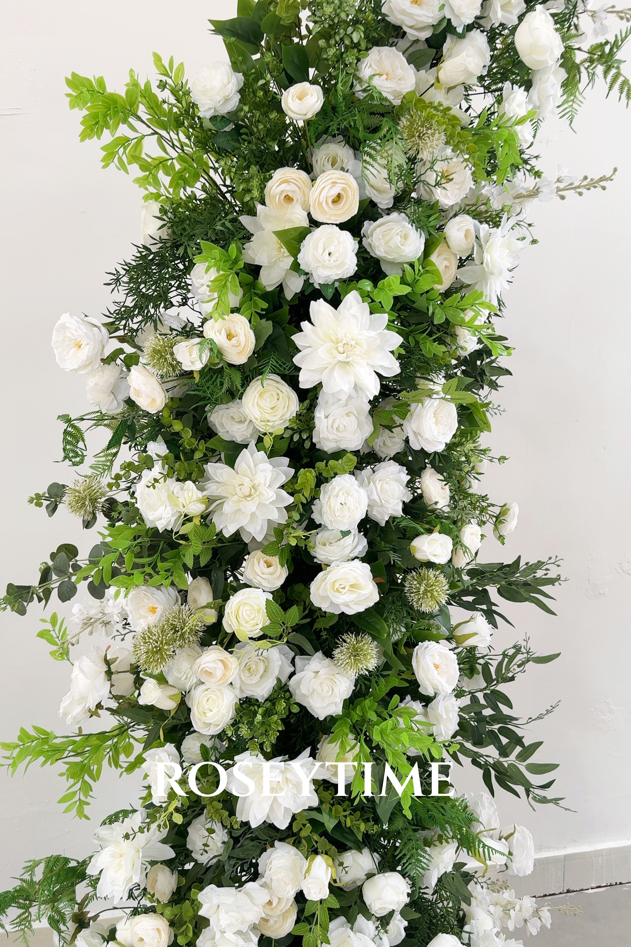 Roseytime Floral Pillars Arch Green White Flowers with Frame #RTP019