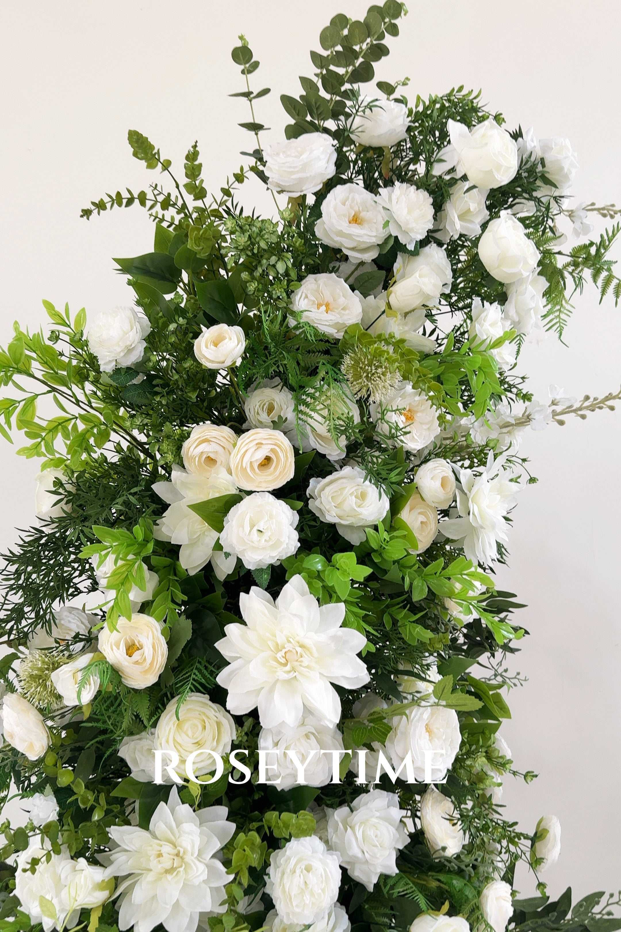 Roseytime Floral Pillars Arch Green White Flowers with Frame #RTP019
