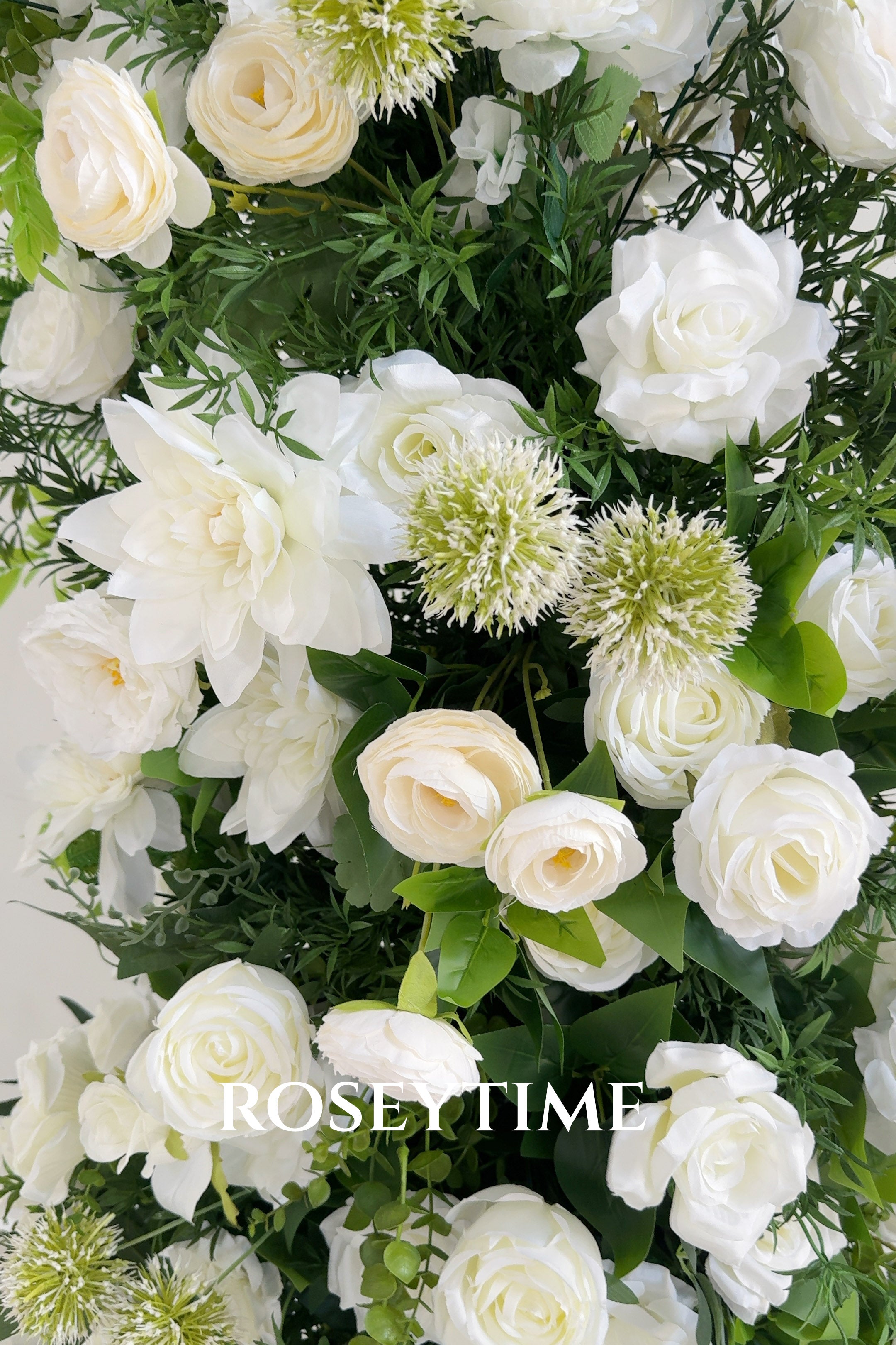 Roseytime Floral Pillars Arch Green White Flowers with Frame #RTP019