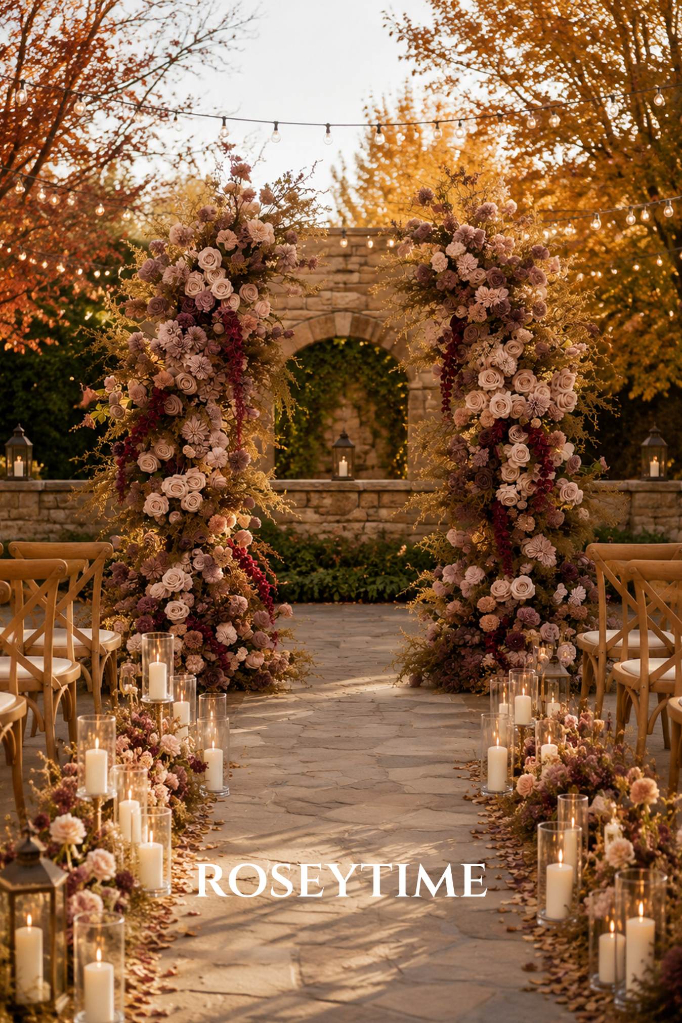 Roseytime Brown Bloom Flower Pillars Arch with Frame #RTP136