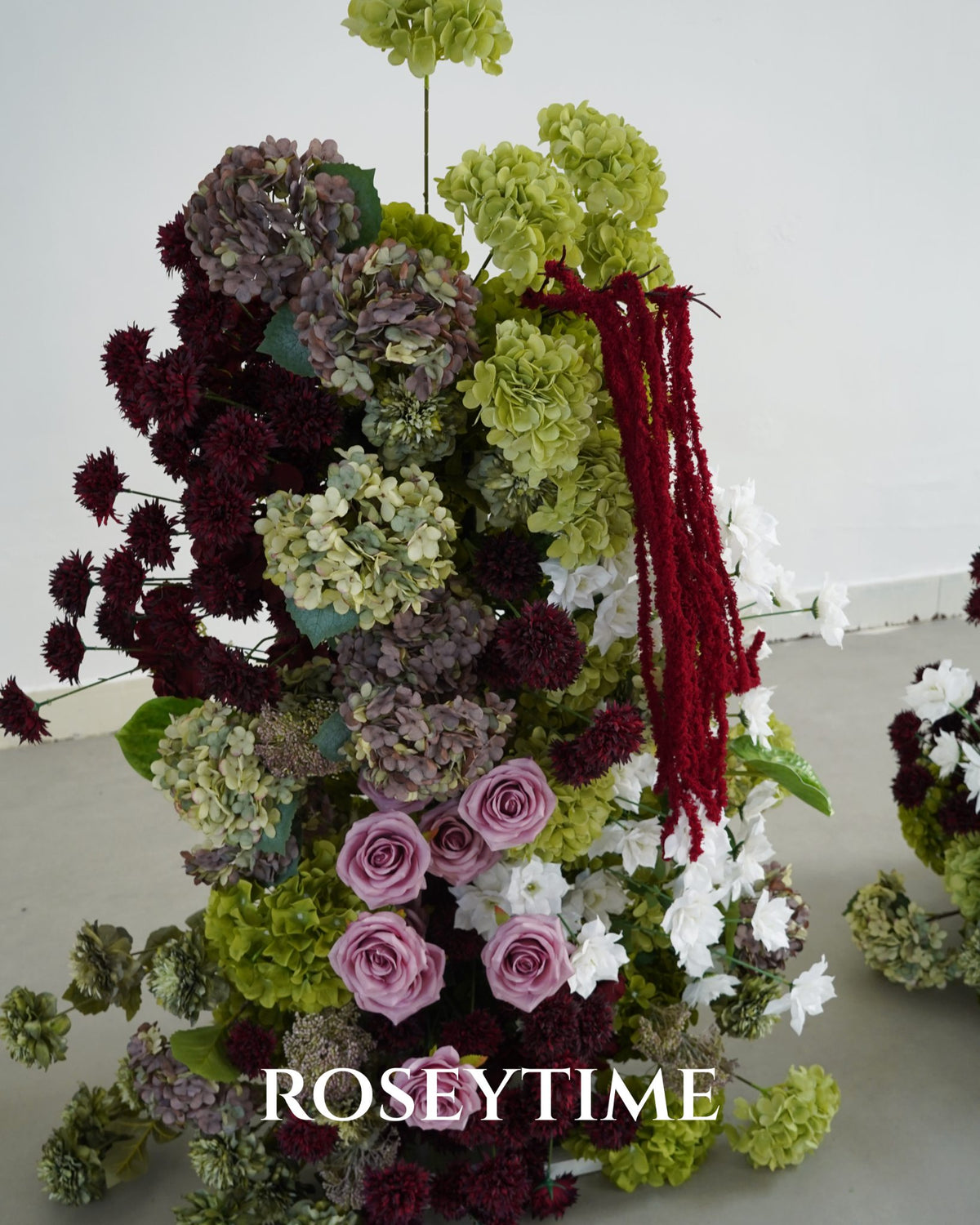 Roseytime Burgundy Olive Elegance with Plum Flower Pillars Arch with Frame #RTP161