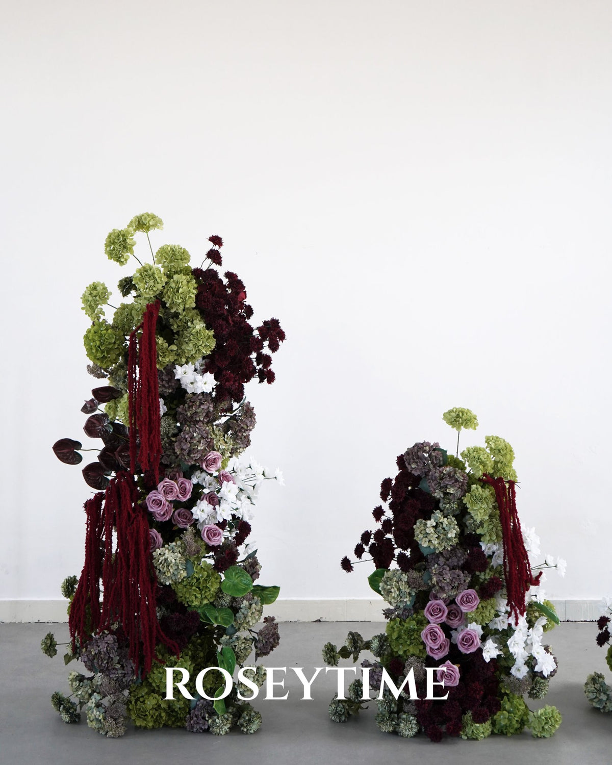 Roseytime Burgundy Olive Elegance with Plum Flower Pillars Arch with Frame #RTP161