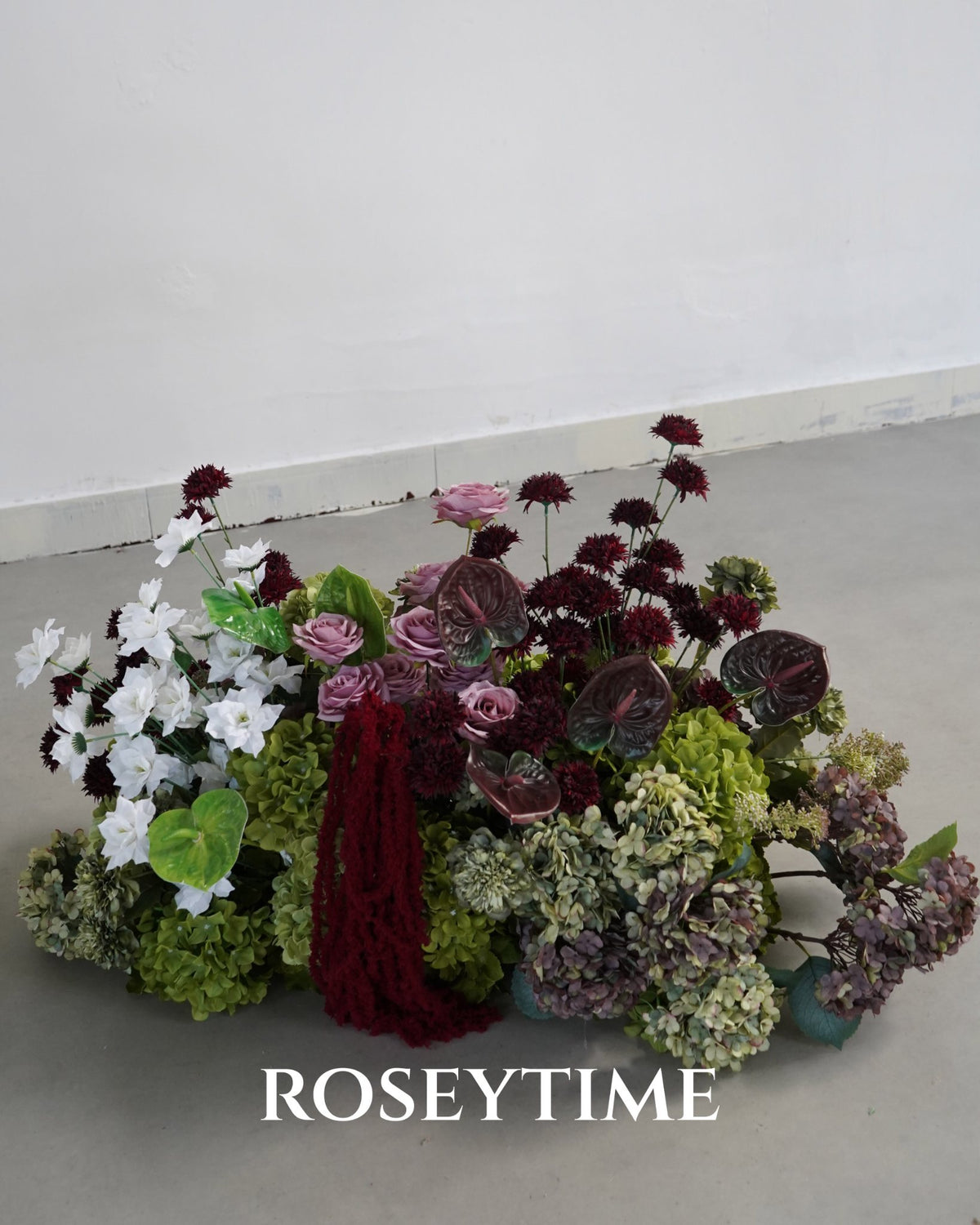Roseytime Burgundy Olive Elegance with Plum Flower Pillars Arch with Frame #RTP161