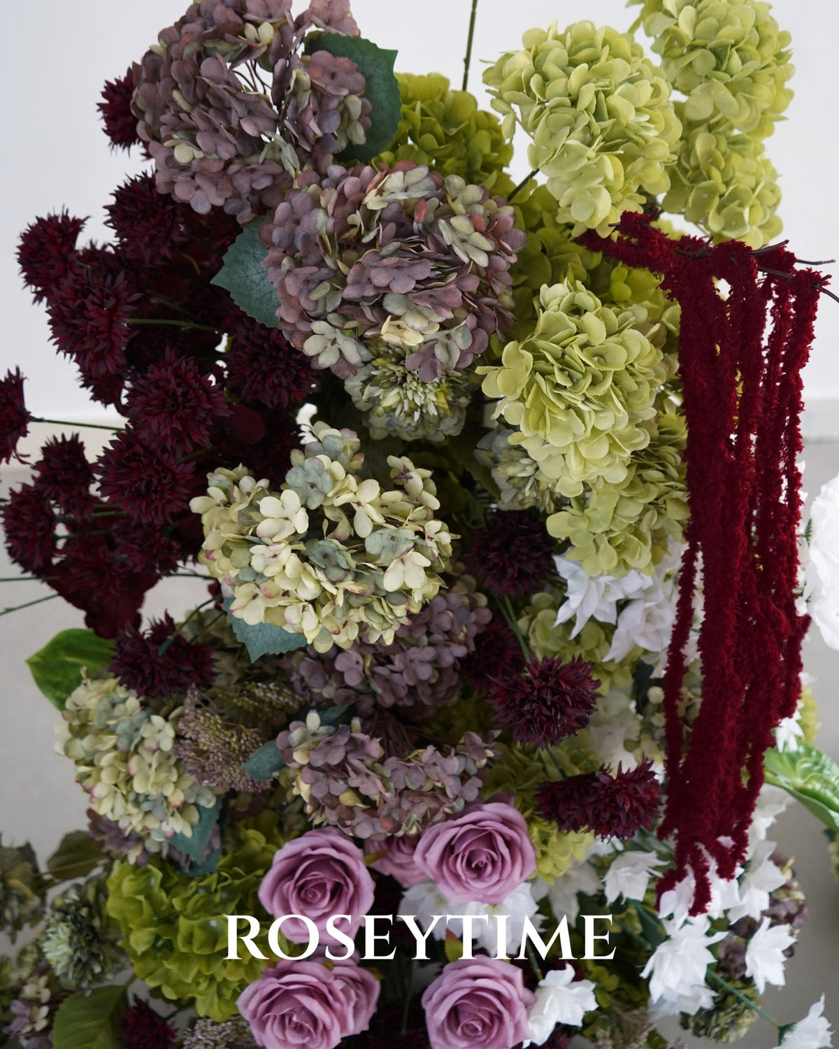 Roseytime Burgundy Olive Elegance with Plum Flower Pillars Arch with Frame #RTP161