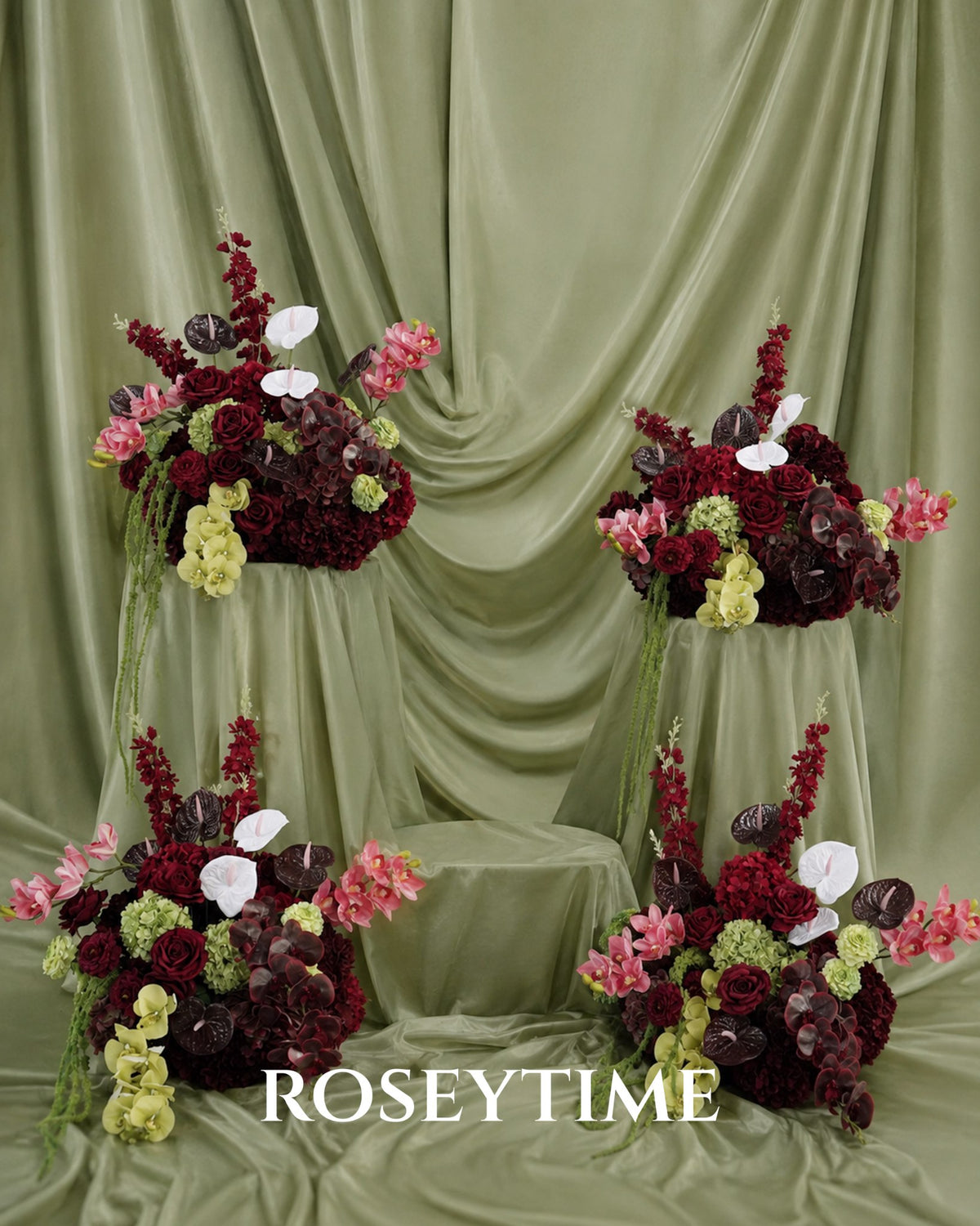 Roseytime Burgundy Mosscurl Flower Set #RTS021